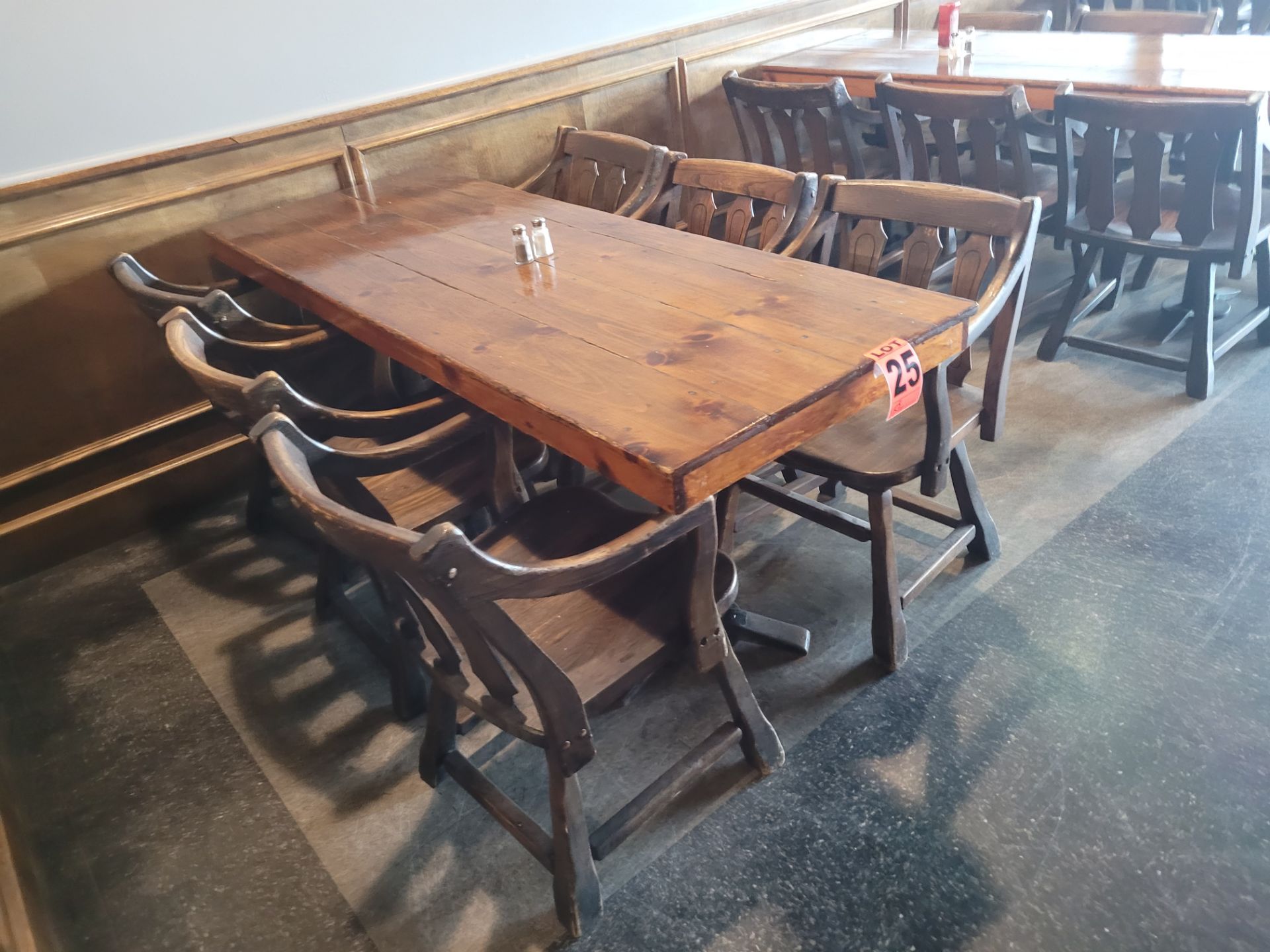 6-Seat varnished hardwood dining table and (6) pub-style wooden chairs - Image 3 of 3