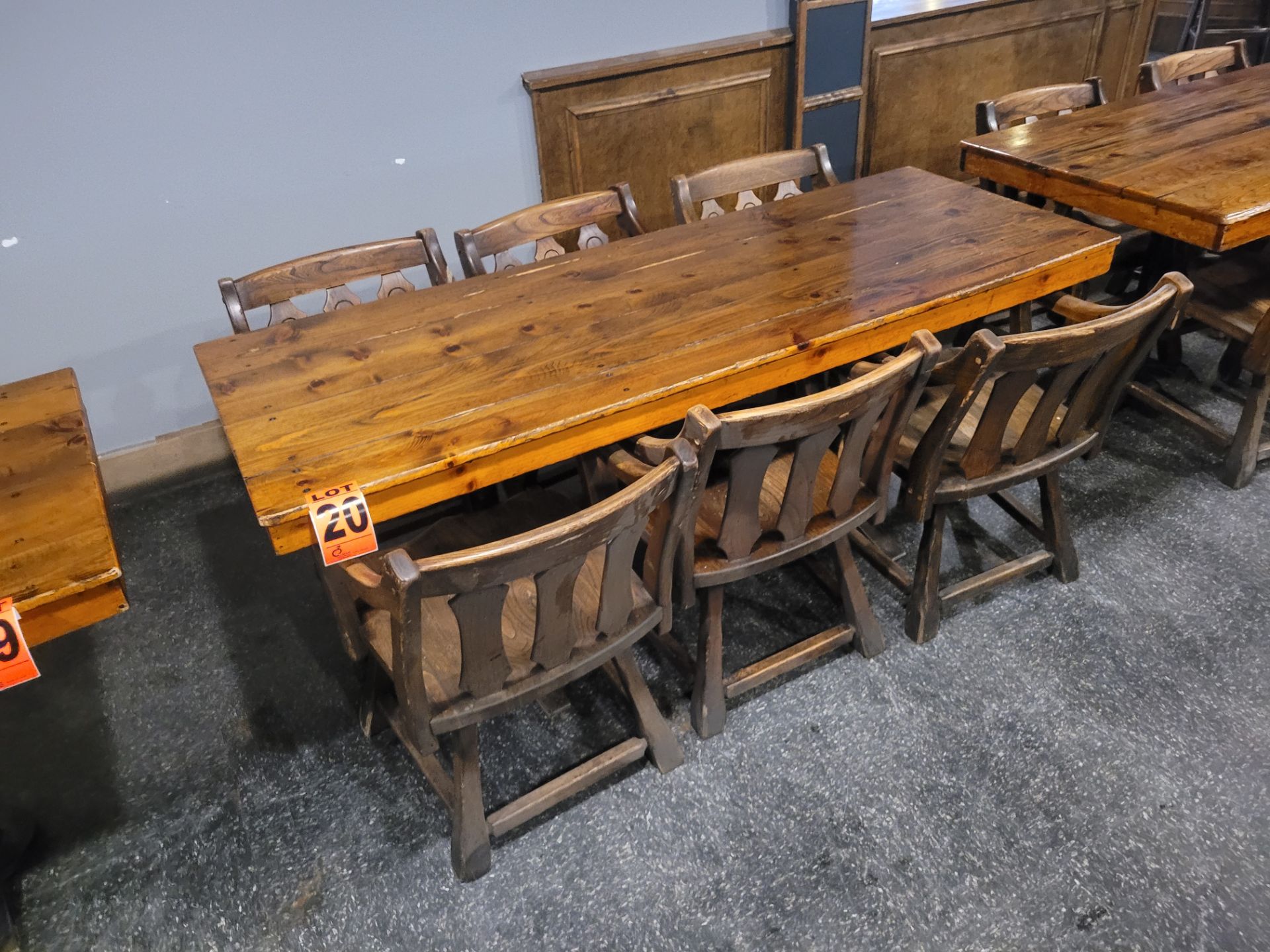 6-Seat varnished hardwood dining table and (6) pub-style wooden chairs - Image 4 of 4