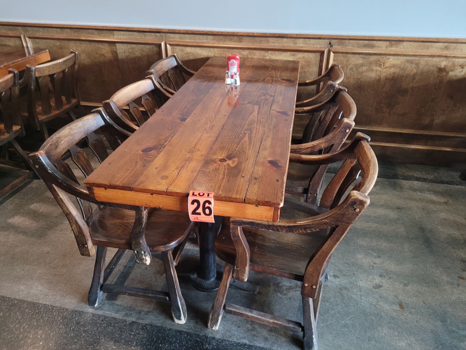 6-Seat varnished hardwood dining table and (6) pub-style wooden chairs - Image 2 of 4