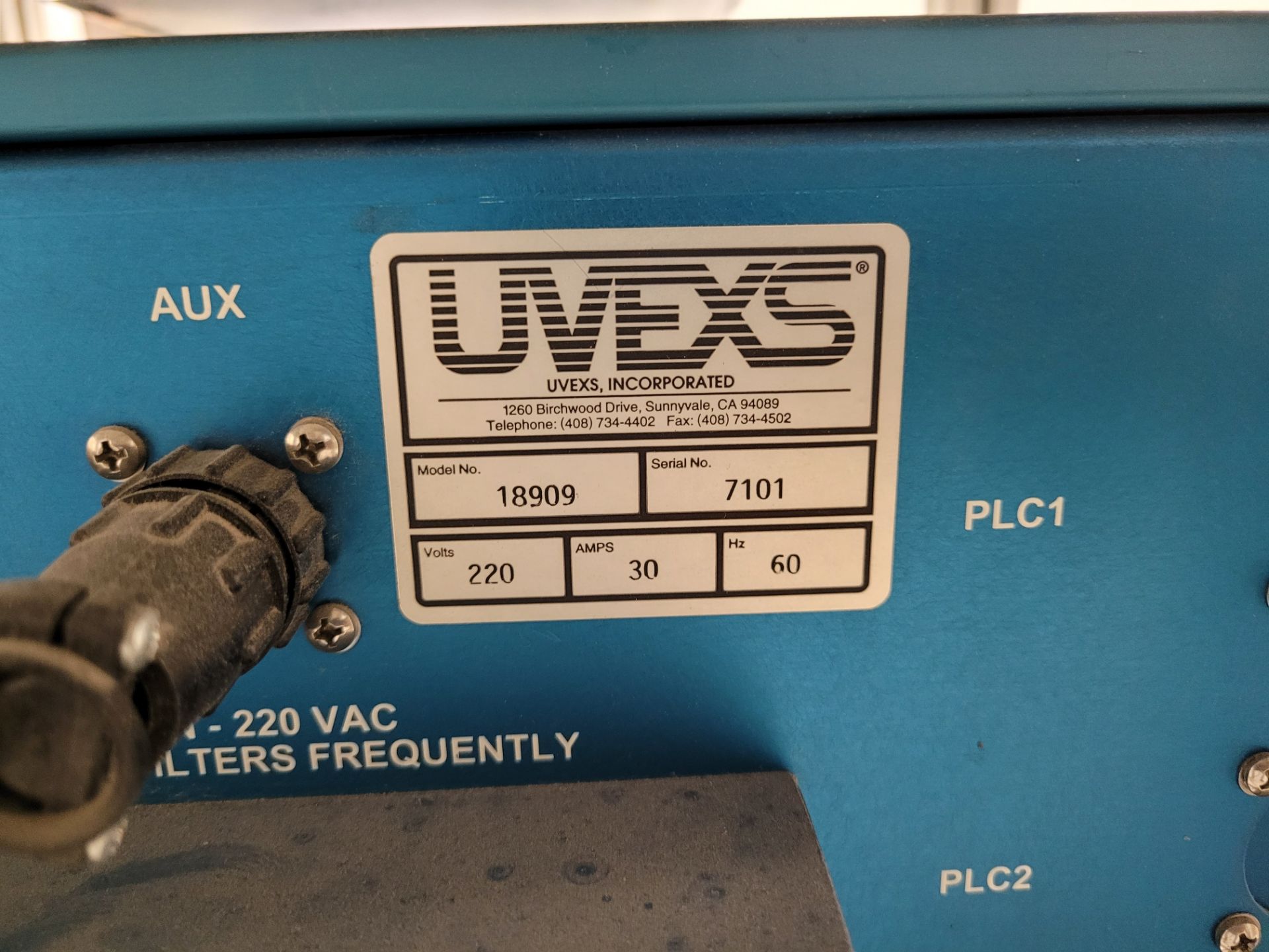 UVEXS INC. Ultraviolet Conveyor Oven mod. 18907 ser. 7099, w/ UVEXS mod. 18909, ser. 7101, 220 V, 30 - Image 12 of 22