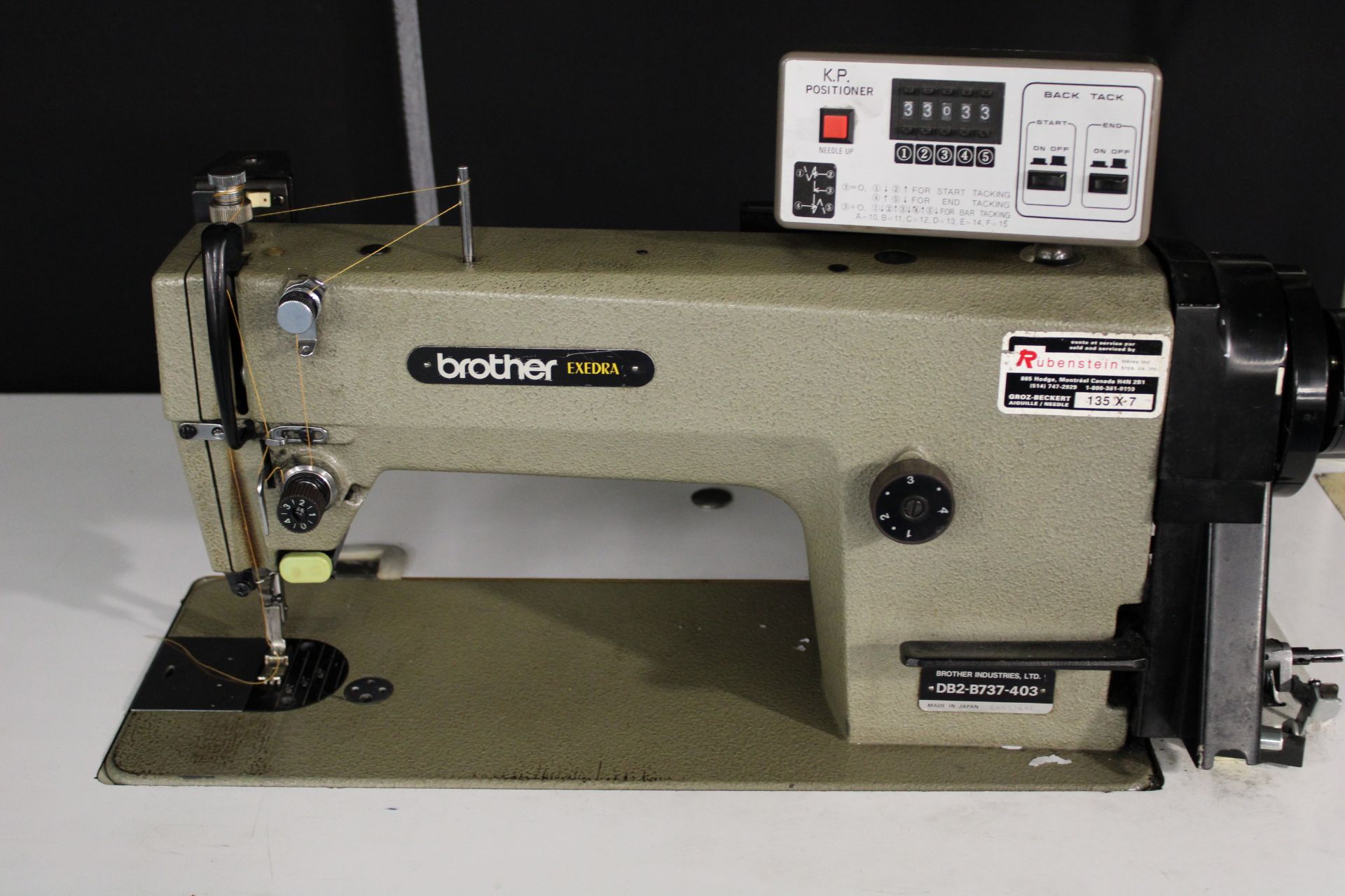 BROTHER mod. DB2-737-403 industrial sewing machine, P/T/FOOT LIFT, Sure Stop, 110V, - Image 3 of 5