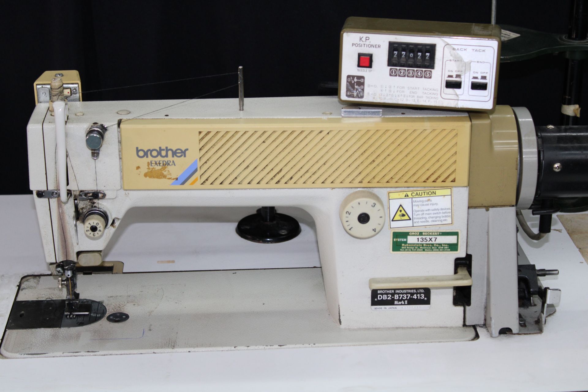 BROTHER mod. DB2-737-403, industrial sewing machine, P/T/FOOT LIFT, Sure Stop, 110V, White - Image 3 of 5