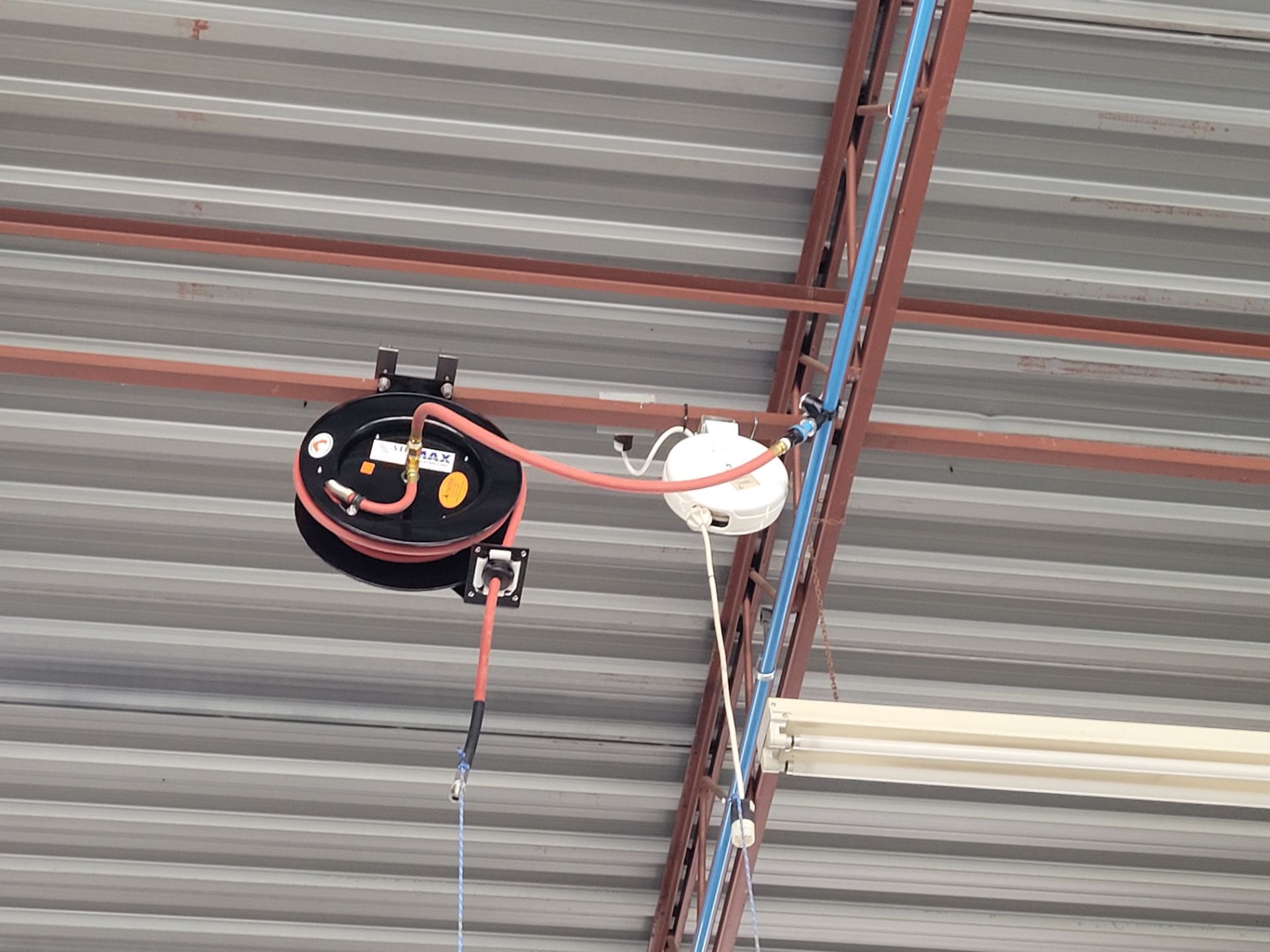 Lot of (1) Air hose and (1) electrical cord reel, mounted on ceiling - Image 2 of 2