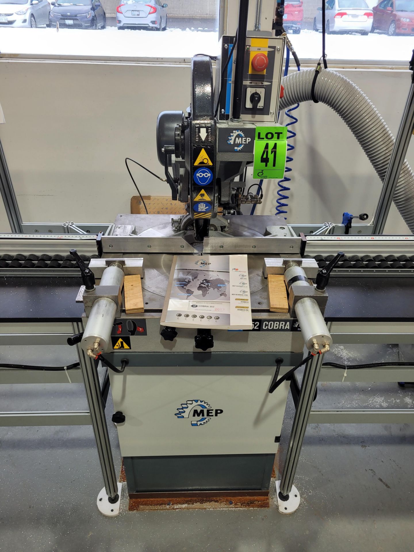 2017 MEP mod. Cobra 352 Semi-Automatic Saw with (2) aluminum and composite entry/exit tables with ro - Image 2 of 23