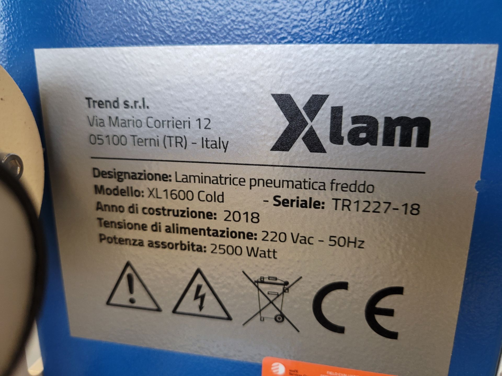 2018 XLAM Laminator mod. XL 1600 Cold, ser. TR-1227-18, dim. 78" x 28" x 51" - Image 8 of 14