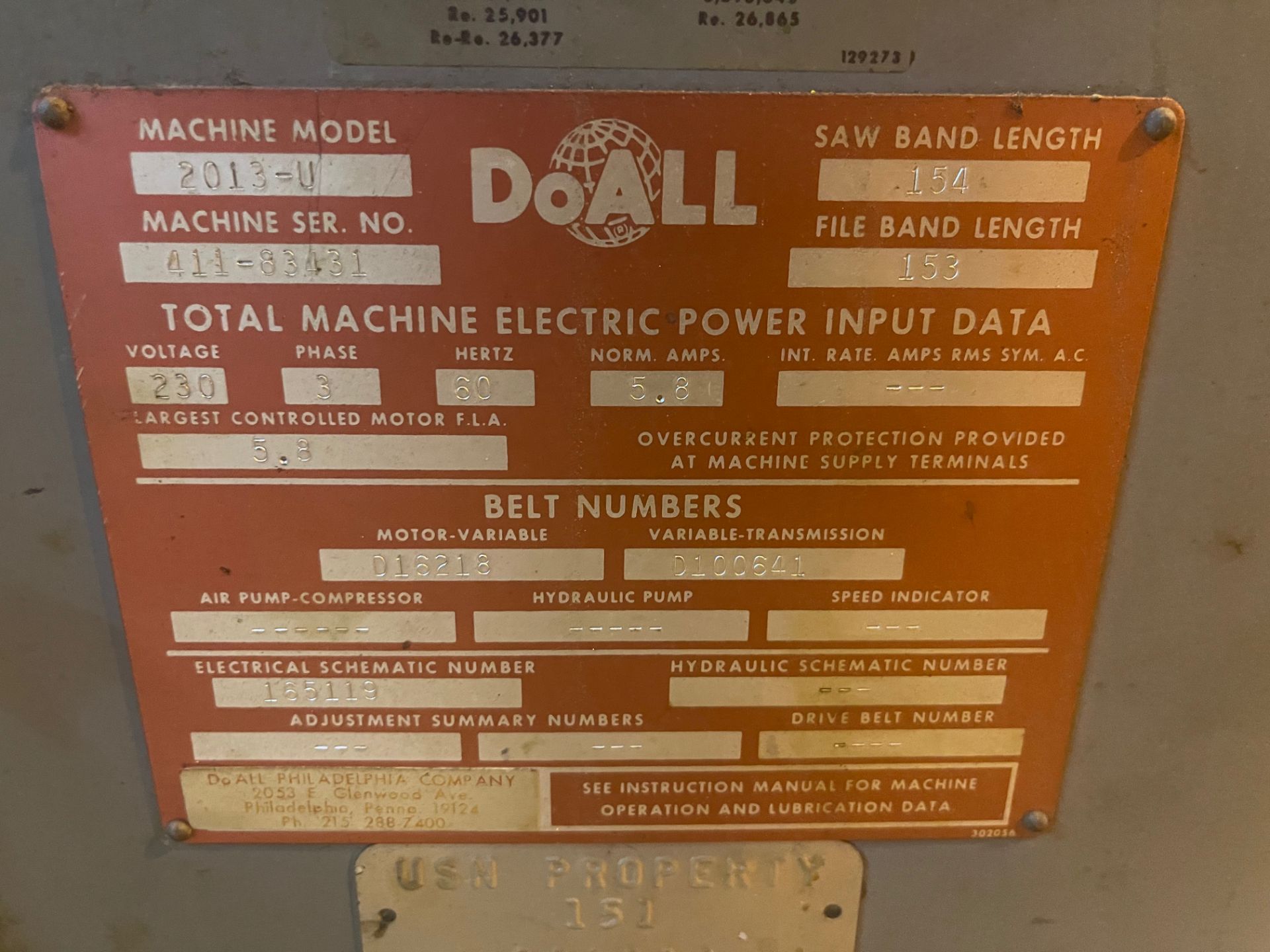 Doall Vertical Band Saw - Image 5 of 5