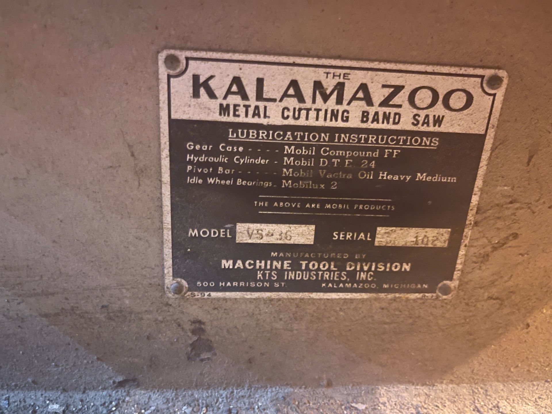 Kalamazoo VS-36 Vertical Band Saw - Image 8 of 8