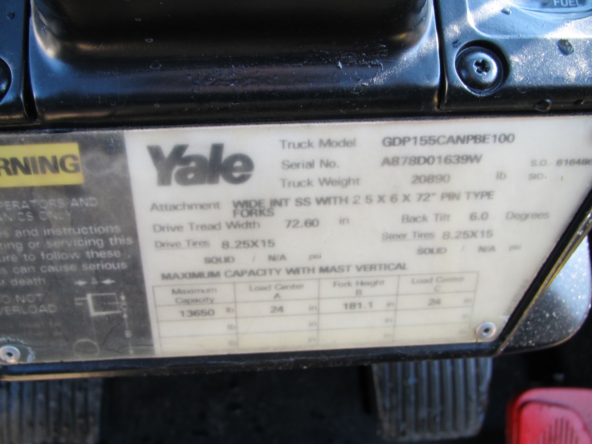 Yale GDP155CA 15,500 lb Forklift - Image 11 of 11