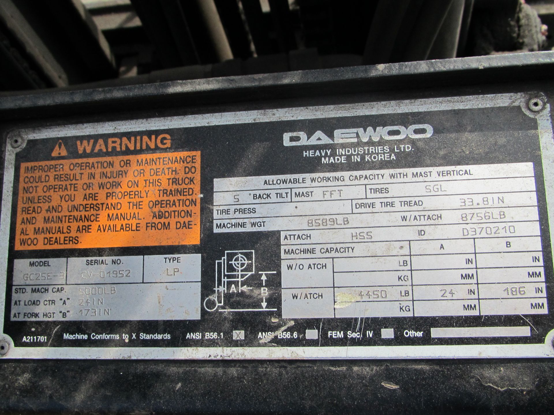 Daewoo GC25E 5,000 lbs Forkift - Image 10 of 10