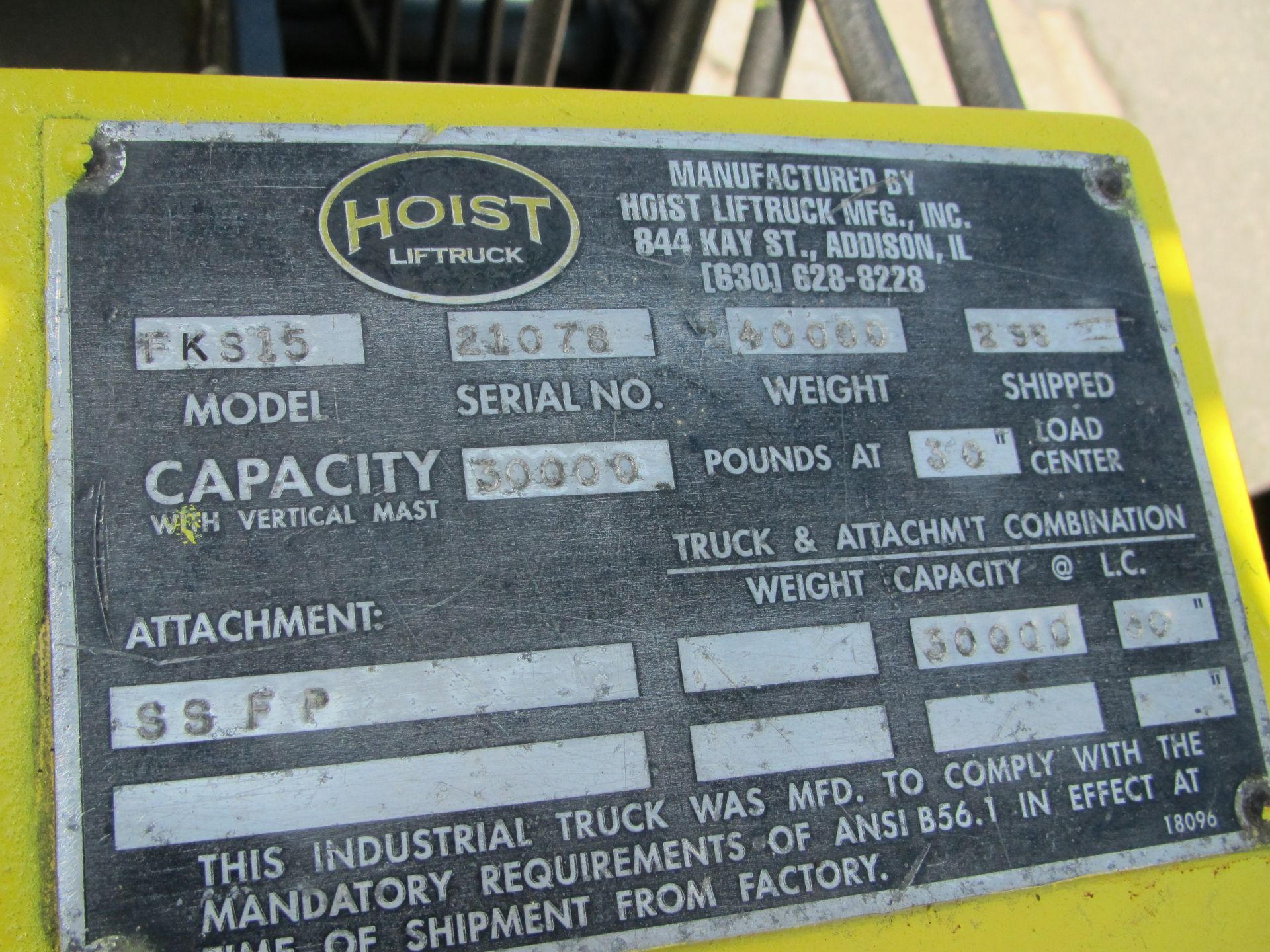 Hoist FKS15 30,000lb Forklift - Image 9 of 9