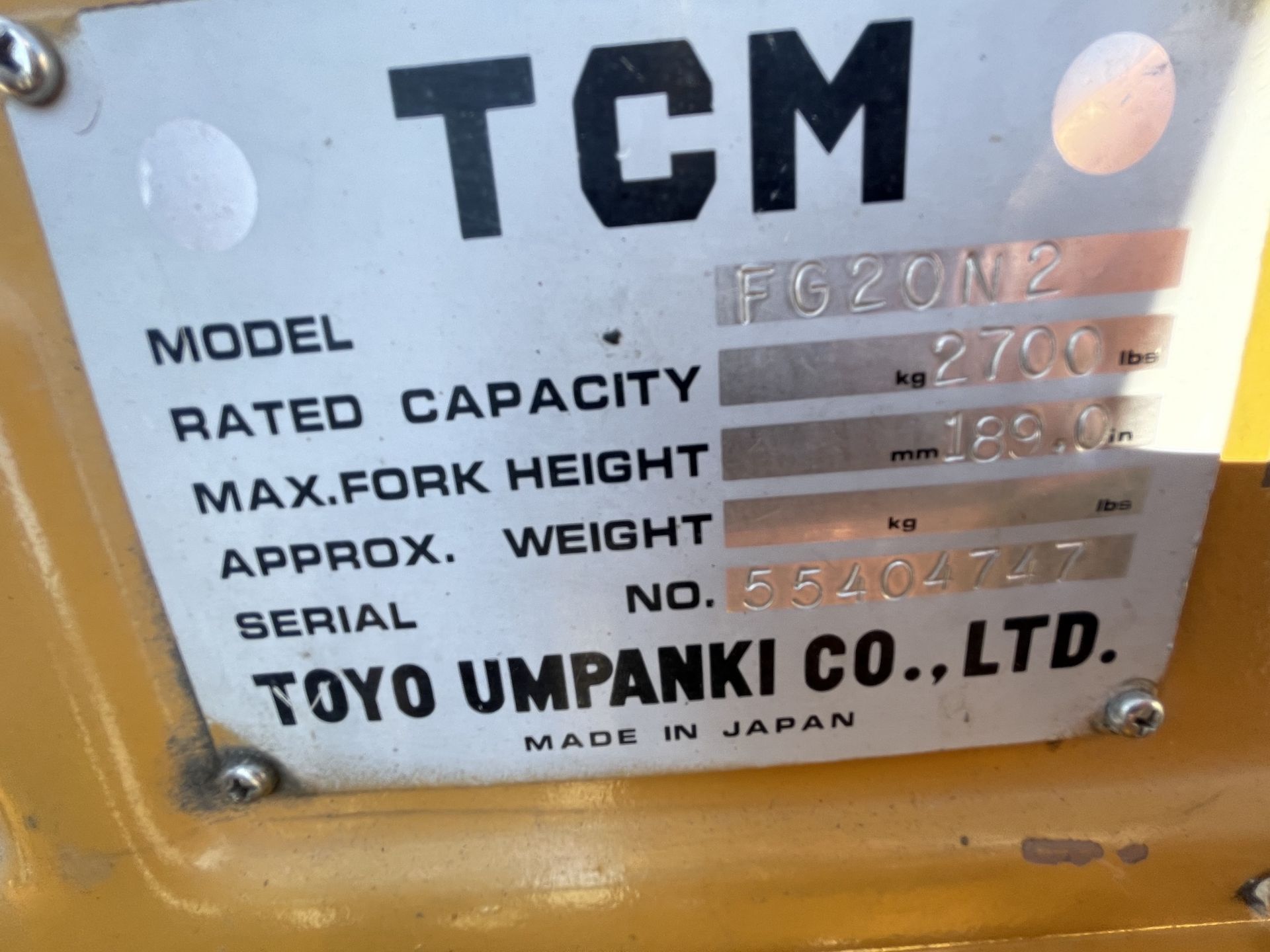 TCM FG20N2 4,000 lbs Forklift - Image 11 of 11