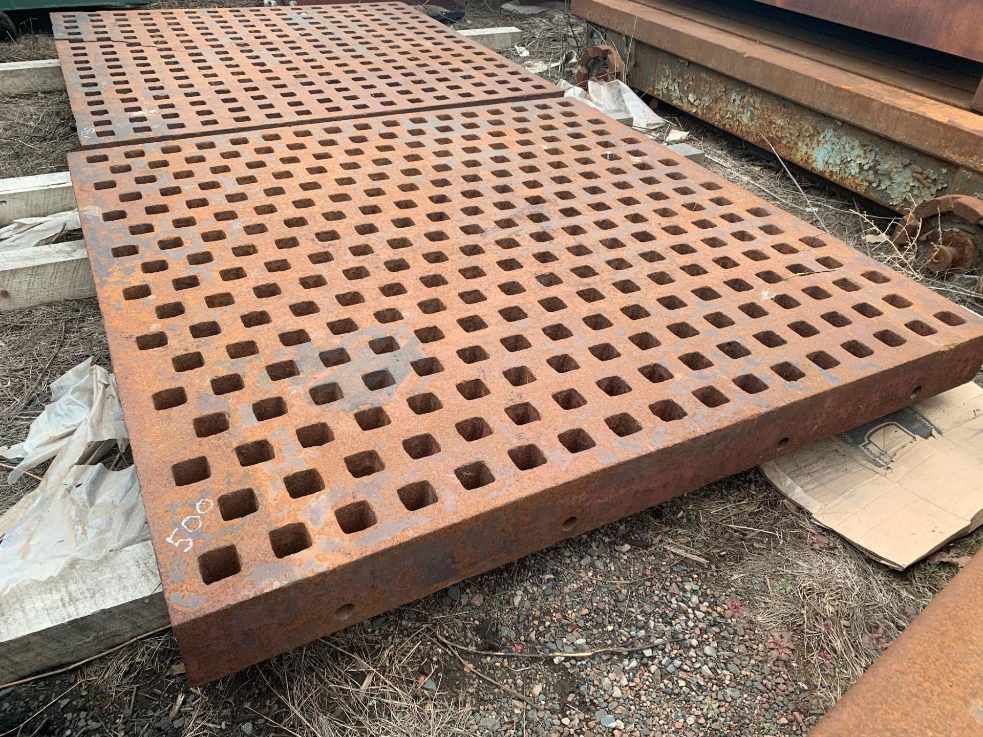 Acorn Style Welding Platen. Approx 61.5" x 61.5" x 5.25" deep with 2" square holes. Note: Small crac - Image 32 of 33