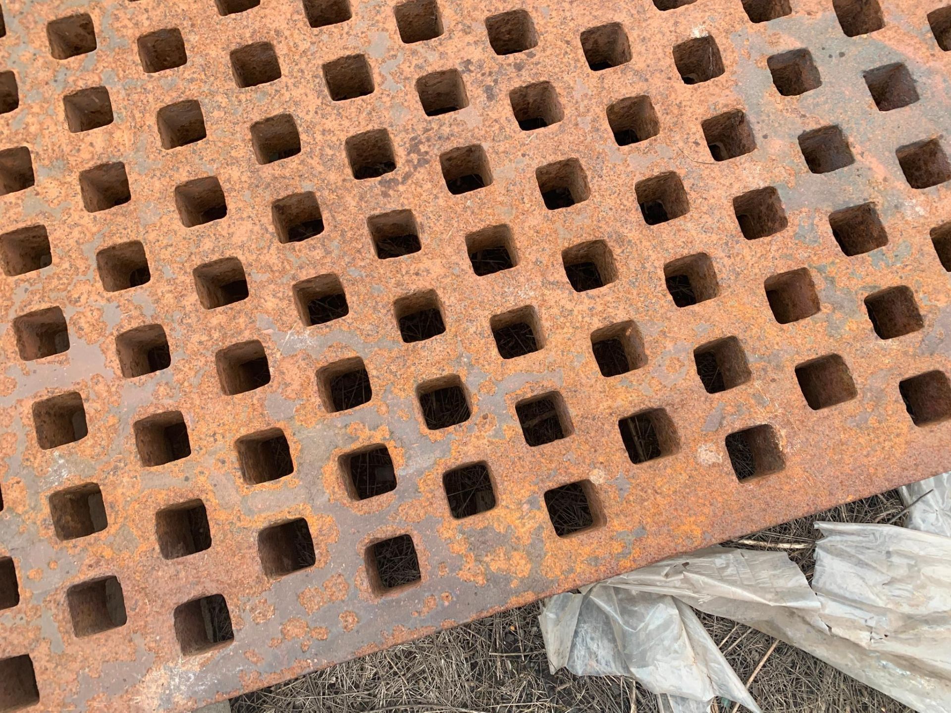 Acorn Style Welding Platen. Approx 61.5" x 61.5" x 5.25" deep with 2" square holes. Note: Small crac - Image 17 of 33