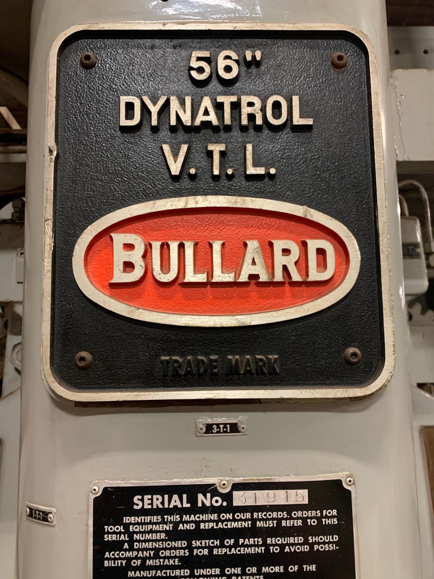 56" Bullard Dynatrol (VTL) Vertical Turret Lathe Model: 56" Dynatrol Serial Number: 31915 56" Bullar - Image 3 of 21