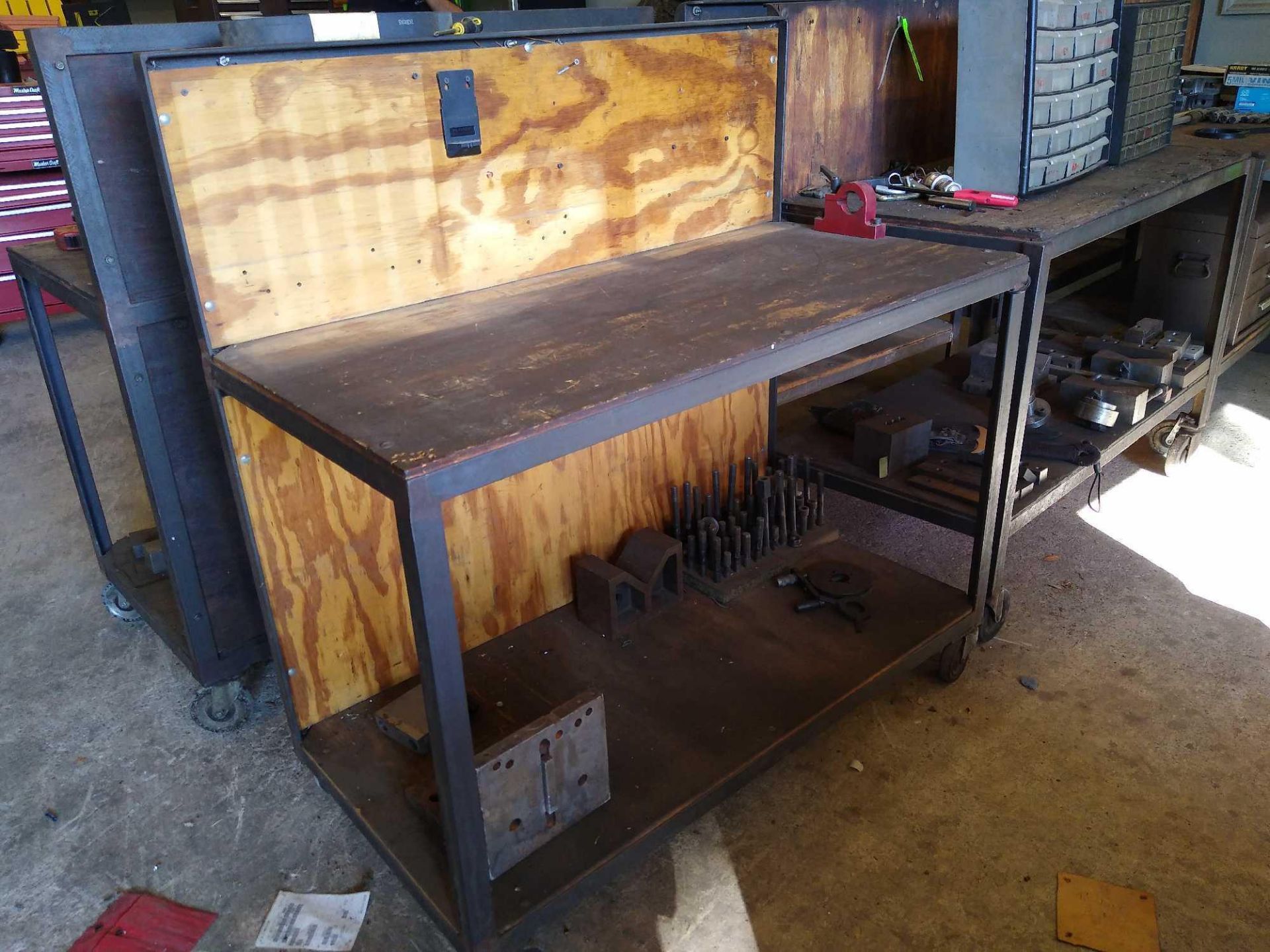 2 Tier Work Bench on Casters with Contents 48" x 23" x 36"