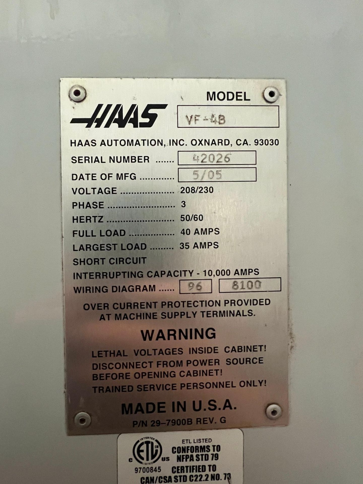 2005 Haas VF-4 VOP-D CNC Vertical Machining Center Serial Number: 42026 3-Axis Machine (4th axis car - Image 18 of 26
