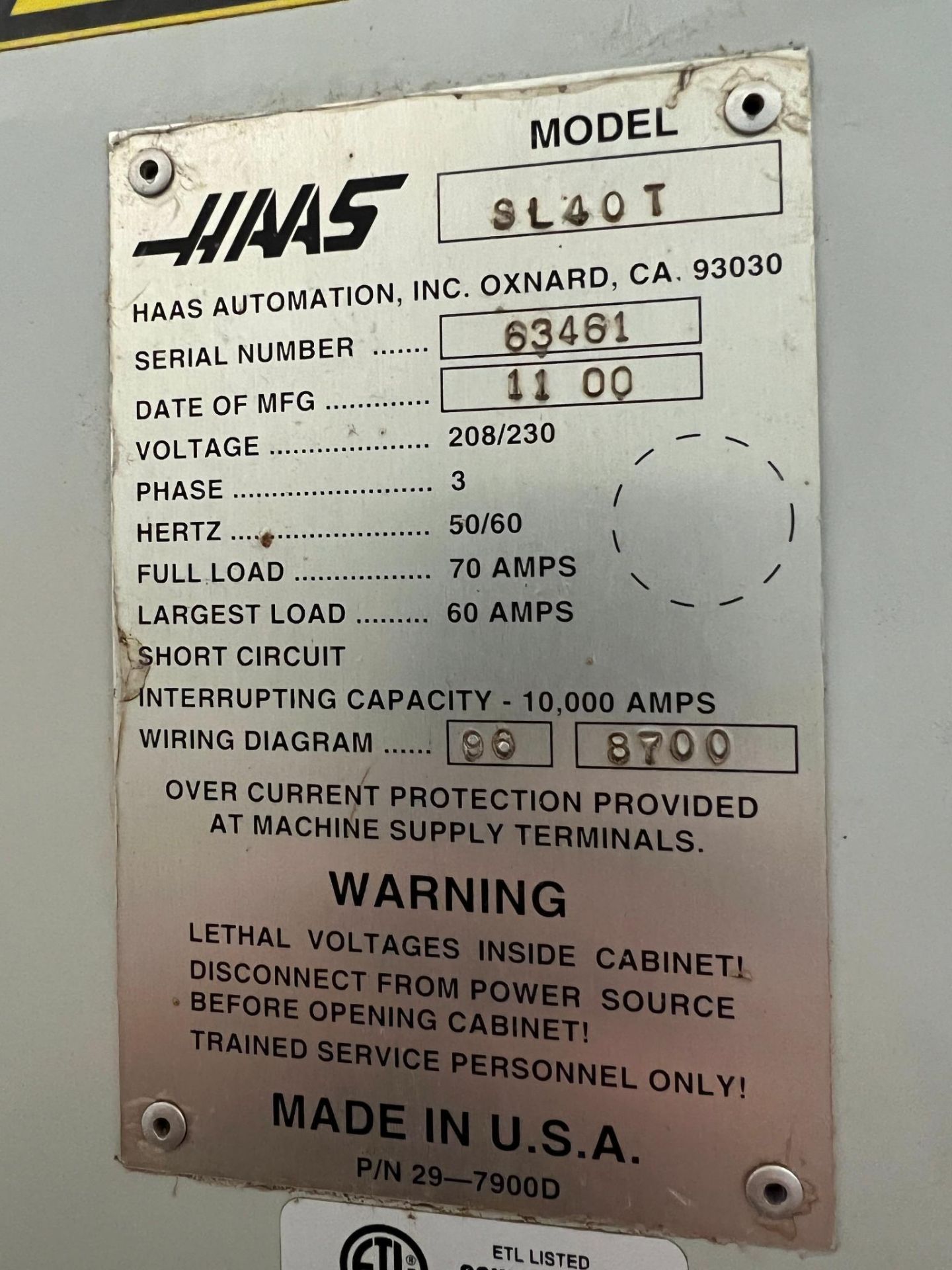 2000 Haas SL-40T CNC Lathe Serial Number: 63461 2-Axis Machine w/ programmable tailstock Bar Capacit - Image 17 of 28