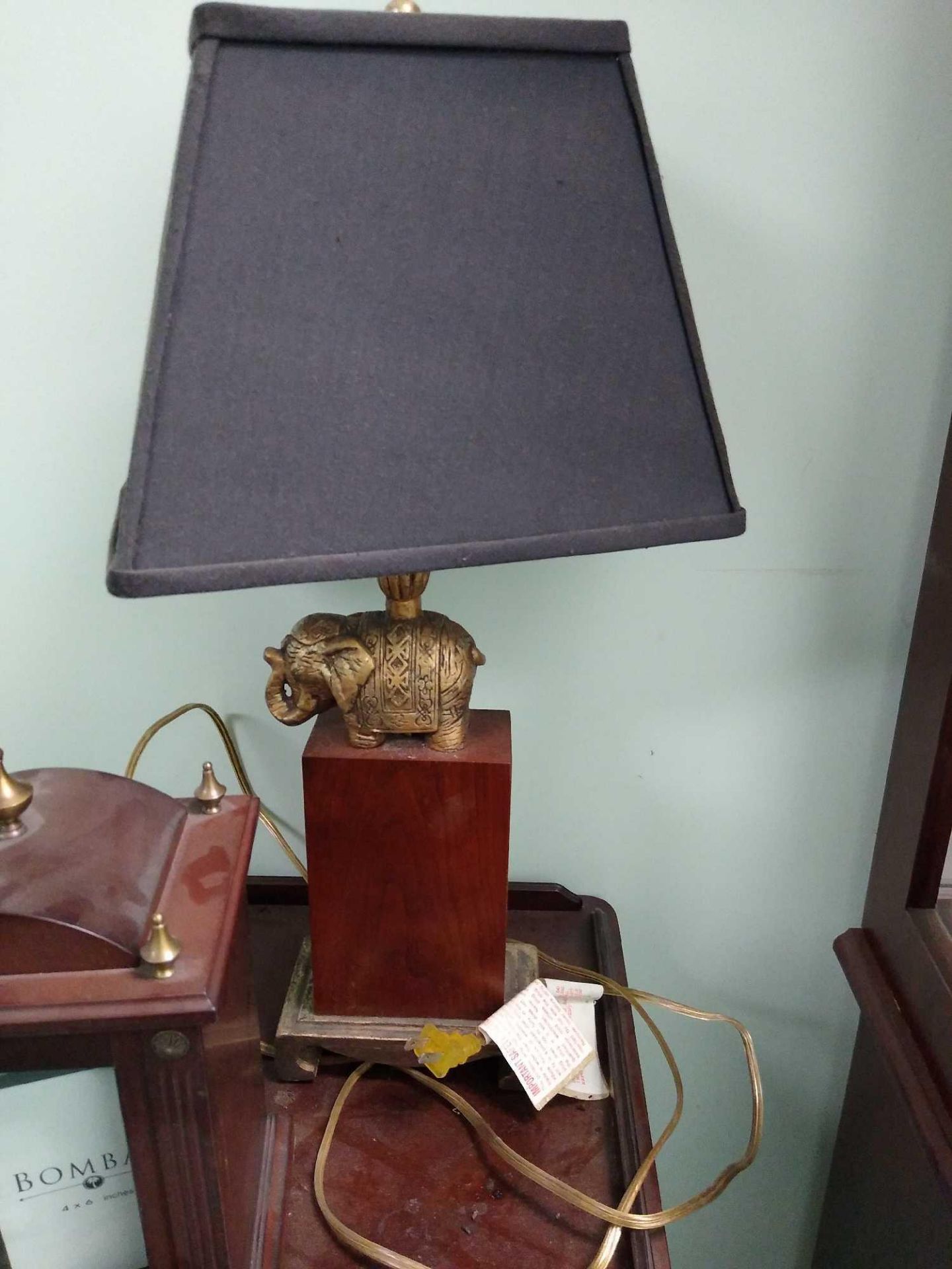 End Table with Decorative Elephant Lamp, Photo Album Display, and Decorative Frog Planter Table Dime - Image 6 of 15