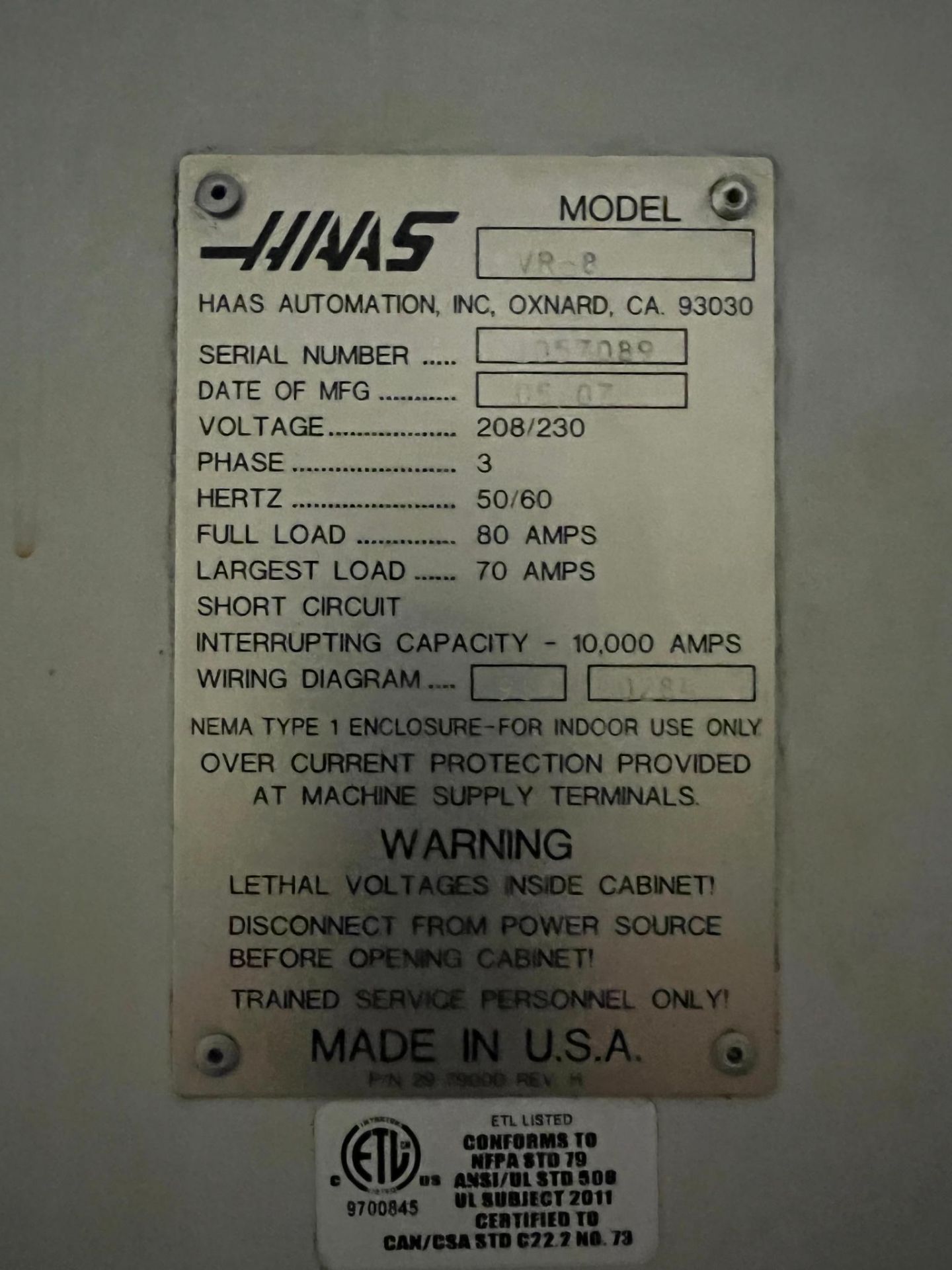 2007 Haas VR-8 5-Axis CNC Vertical Machining Center Serial Number: 1057089 X-Axis Travel: 64" Y-Axis - Image 22 of 37