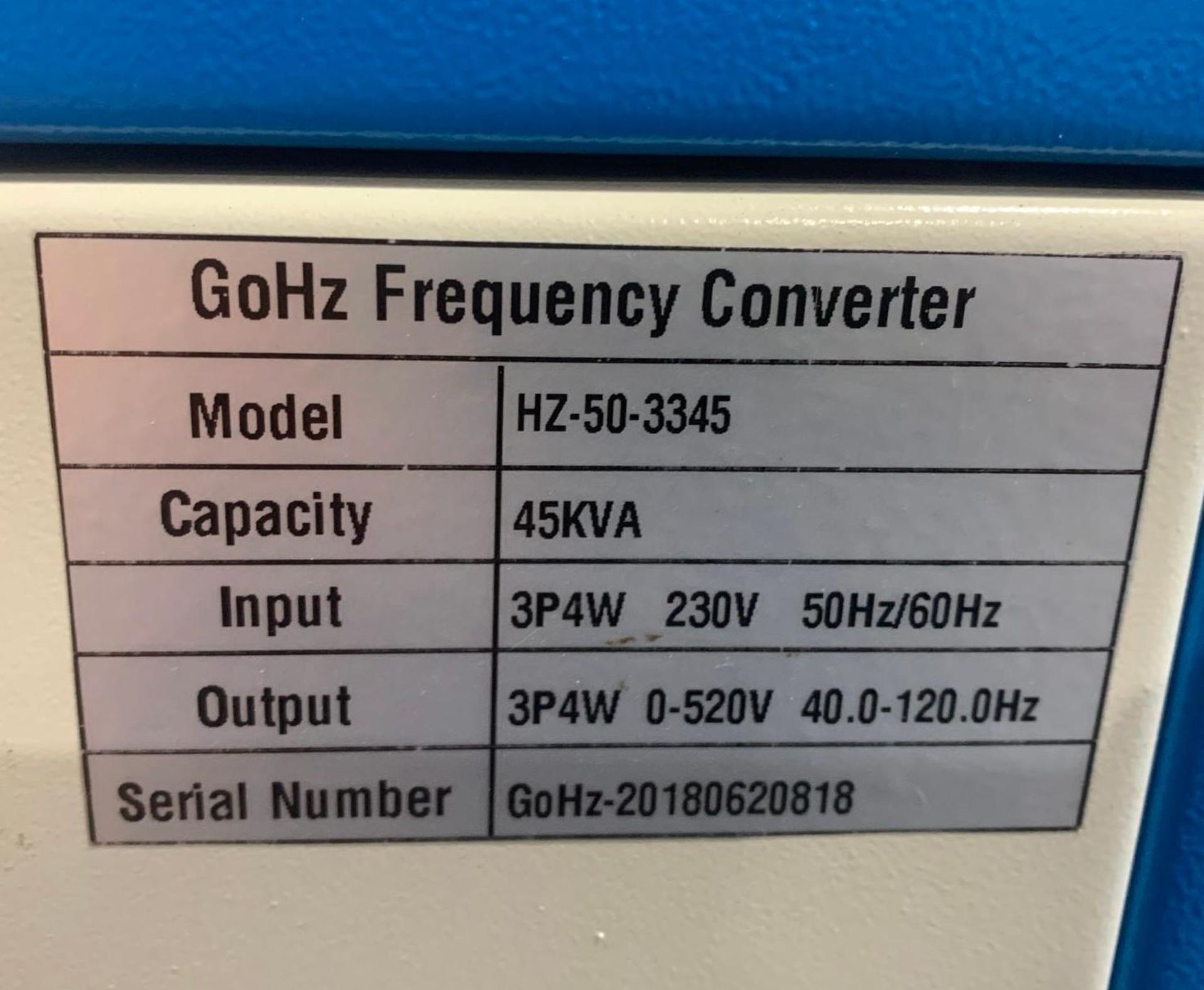 2018 GoHz Model HZ-50-3345 45KVA Frequency Converter Input 230V 50/60hz 3P 4W Output 0-520V 40.0-120 - Image 8 of 8