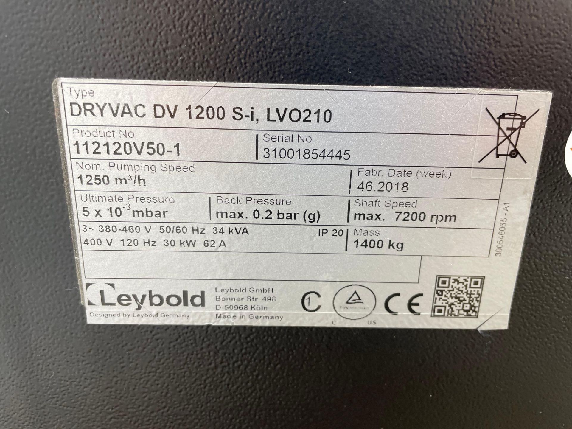 Lebold DV 1200 S-i Screw Vacuum Pump, DryVac, Dry Compressing 112120V50-1 2018 - Image 19 of 19