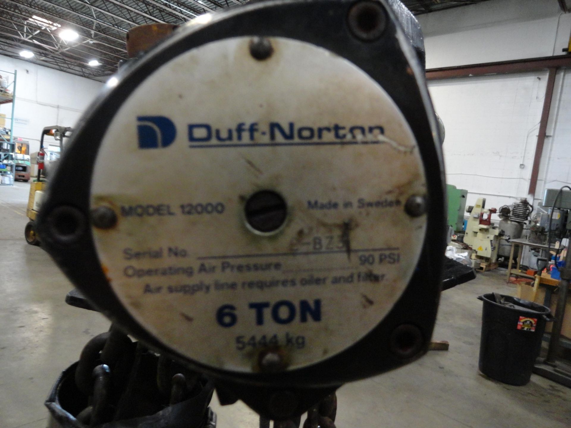 6-Ton Duff-Norton Pnuematic Hoist Md 12000 8' Lift - Image 8 of 12