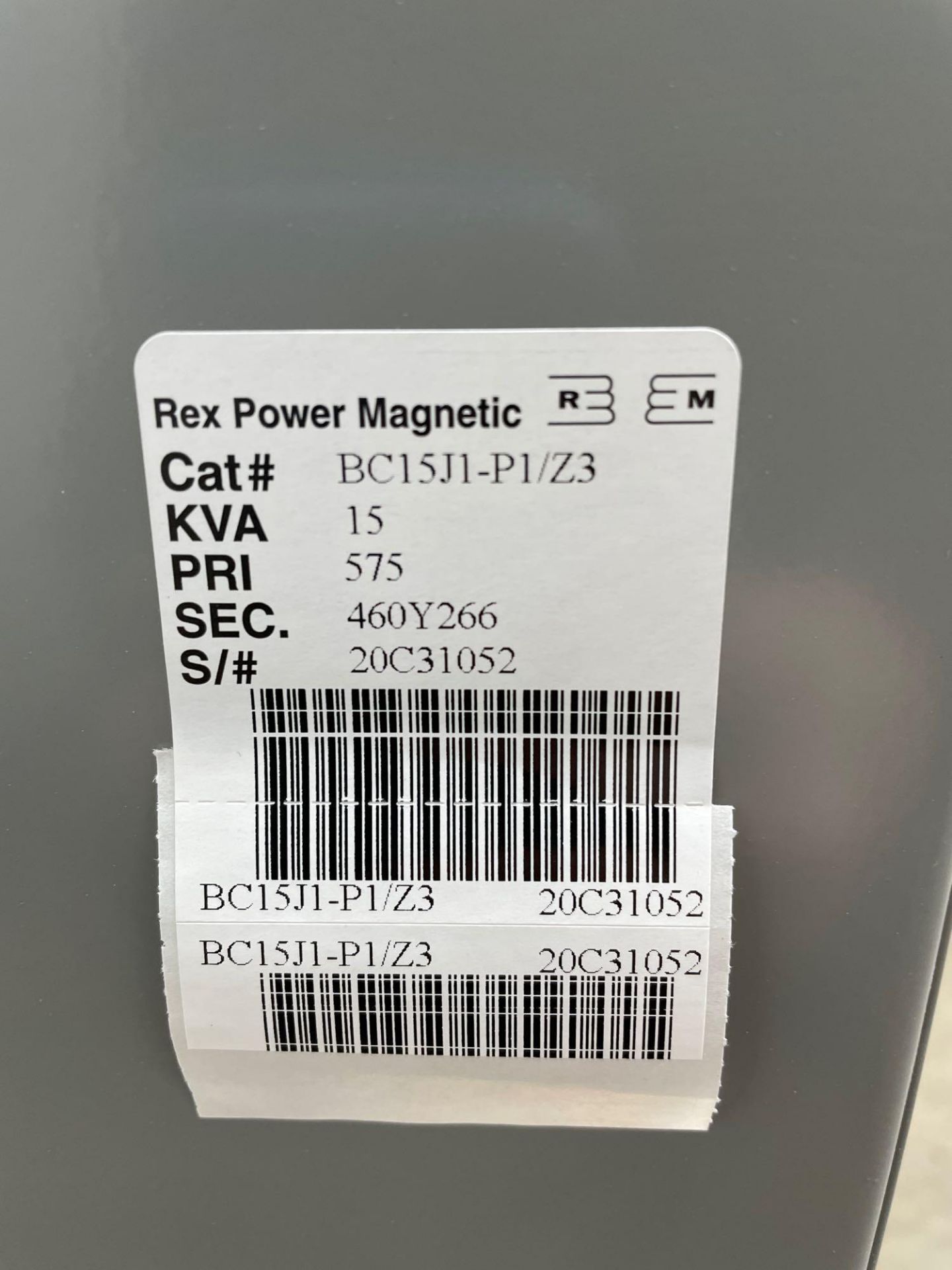 REX 15 kVA 575 Volt to 460Y/266 Volt Three phase ISO Transformer BC15J1-P1/Z3 - Image 8 of 10