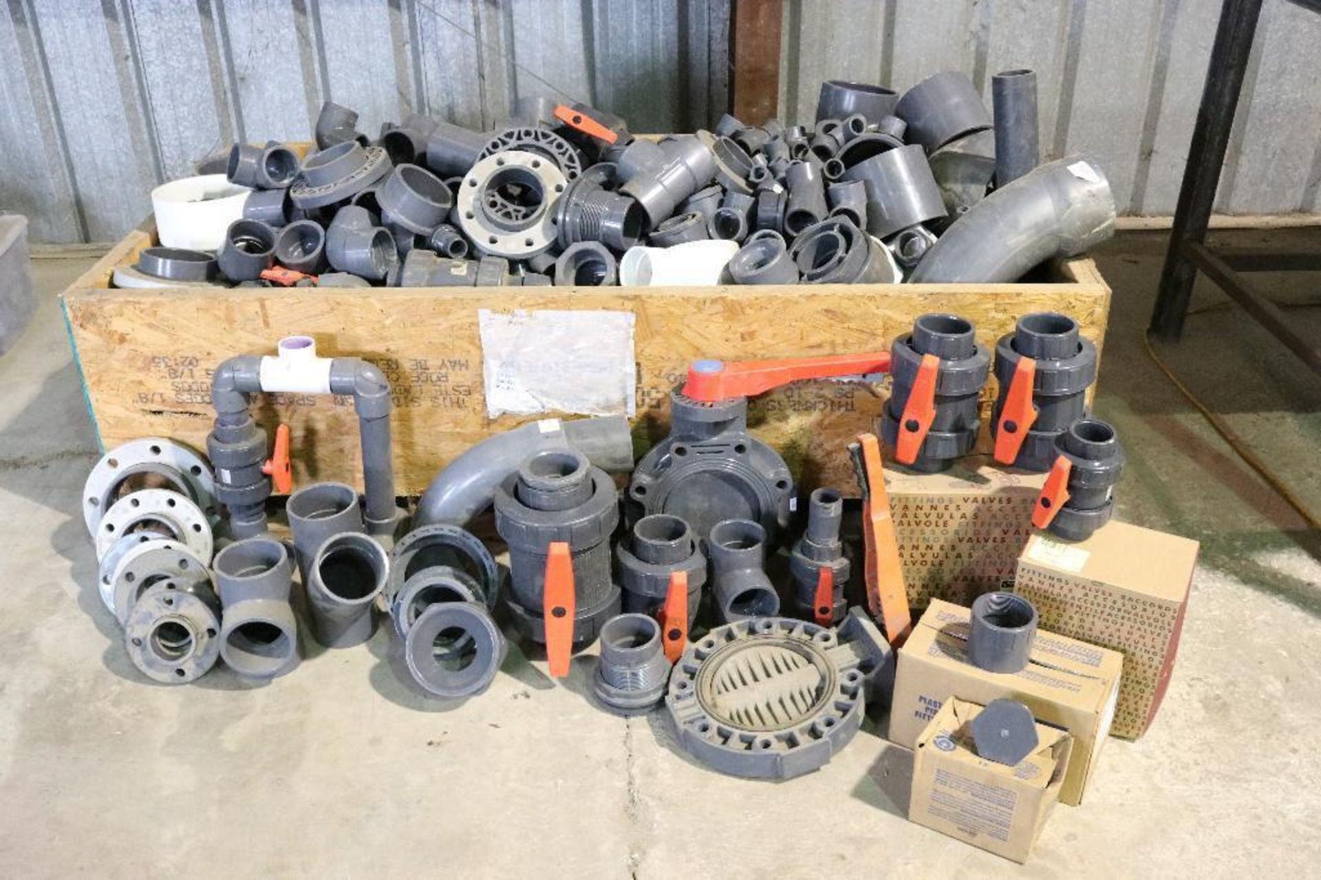 Large Assortment of PVC Valves, Fittings, Flanges, Connections, and More! Various Sizes. See Photo f