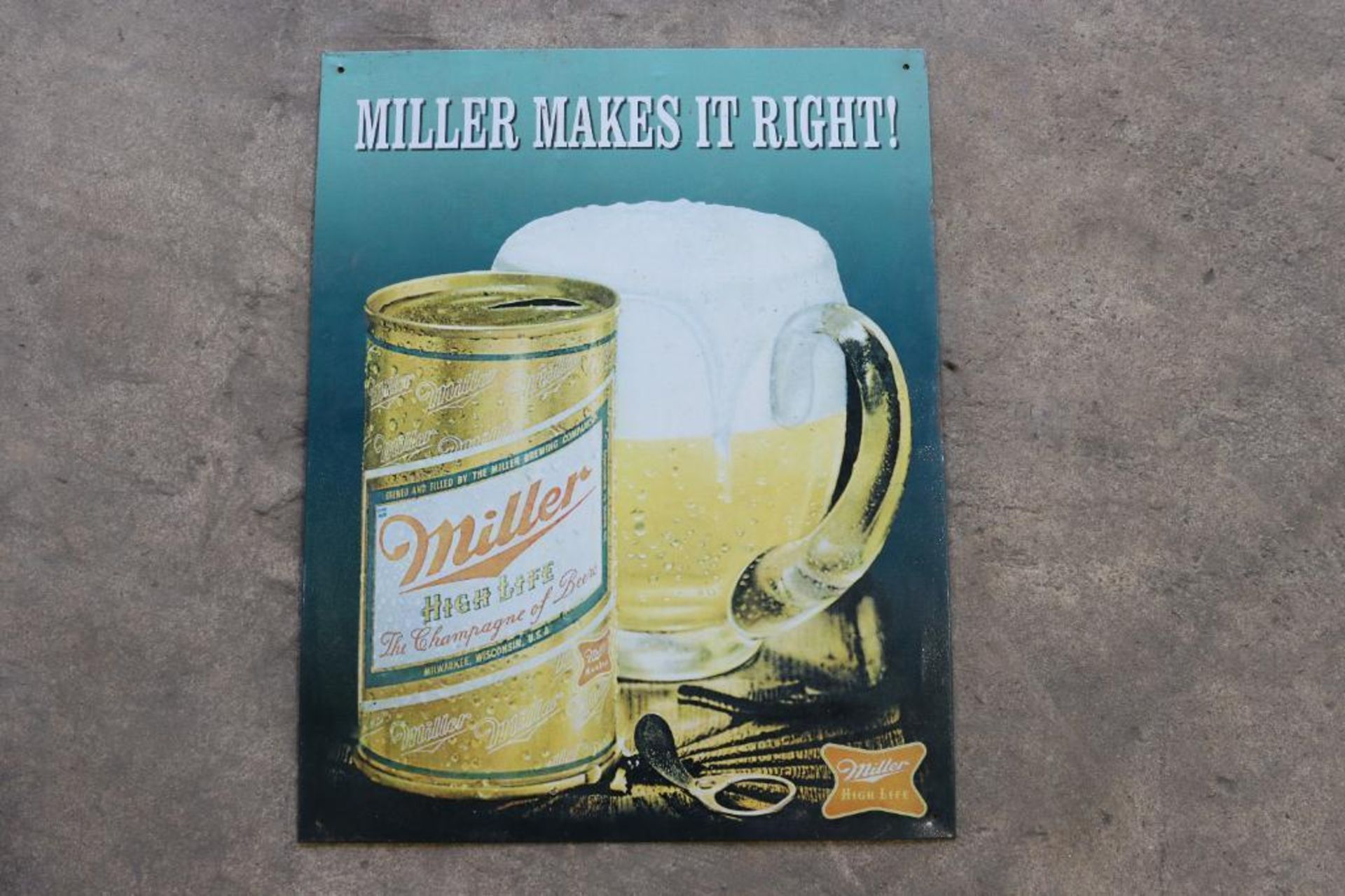 Tin "Miller Makes it Right" Sign 12in x 16in