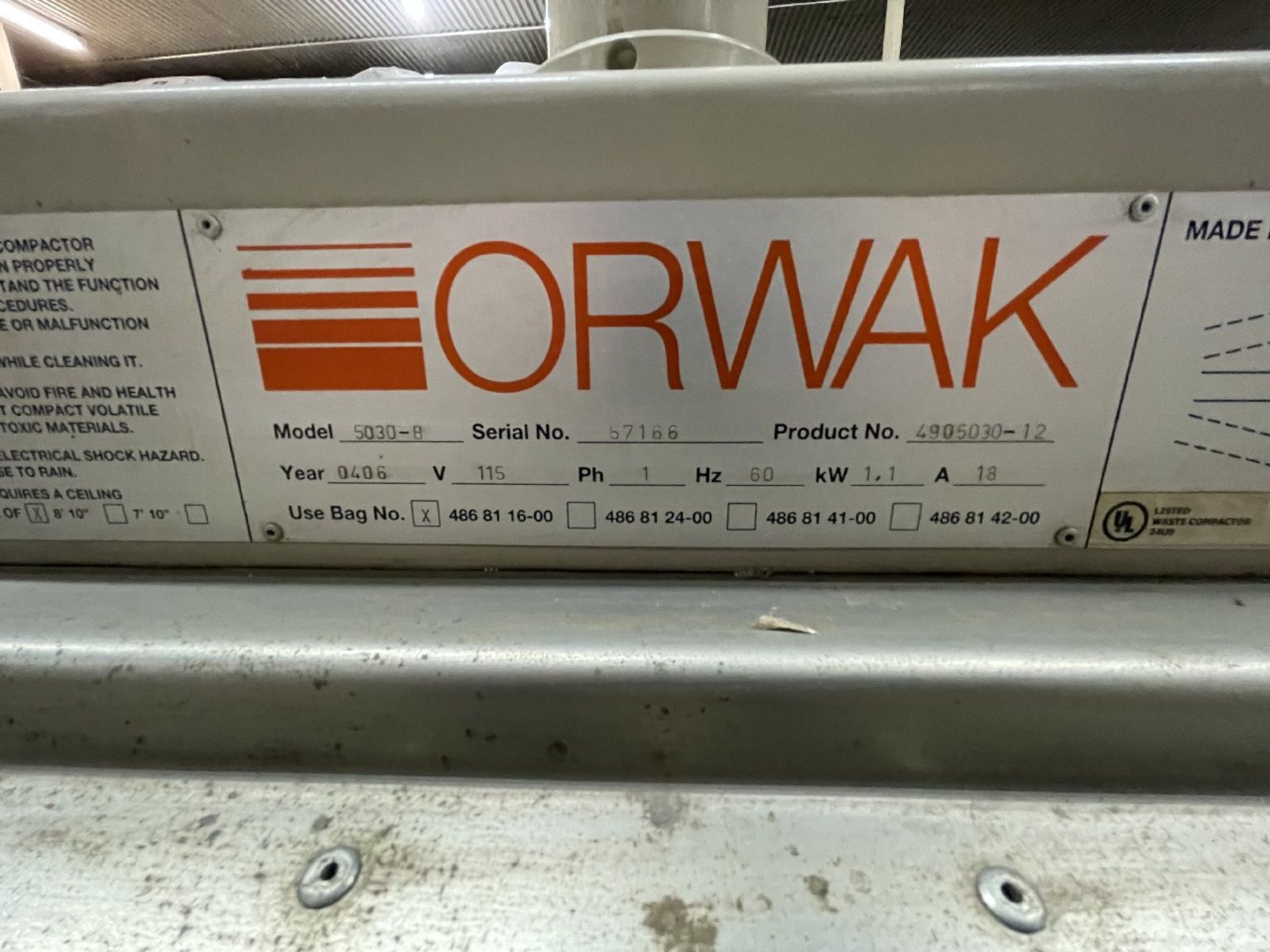 Orwak 5030-B In-Bag Compactor Baler - Image 2 of 2