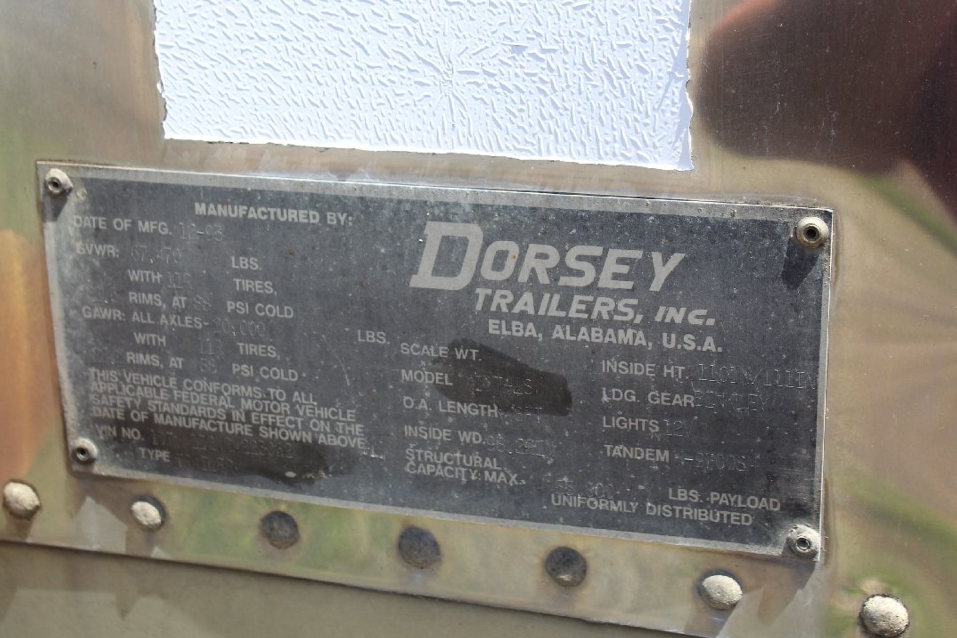 1994 Dorsey 53 Foot Van Trailer, Needs Floor & Roof, S/N 1DTV41Z2XRA223052, TITLE. Item Location: - Image 2 of 6