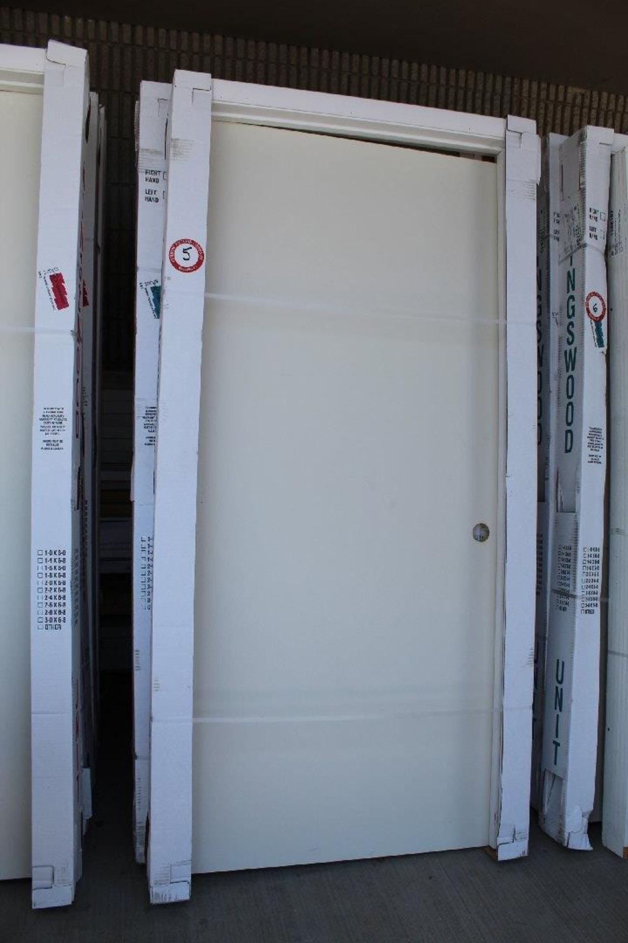 Kingswood 36 Inch Interior doors, Primed White, Quantity of 5 (3 left and 2 Right Hand). LOCATION: