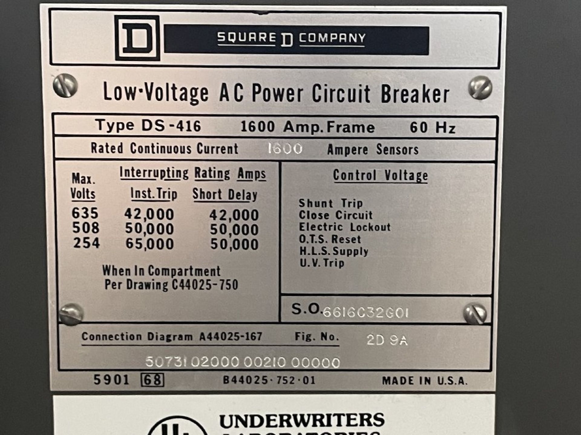 Square D Low Voltage AC Power Circuit Breaker - Image 3 of 3