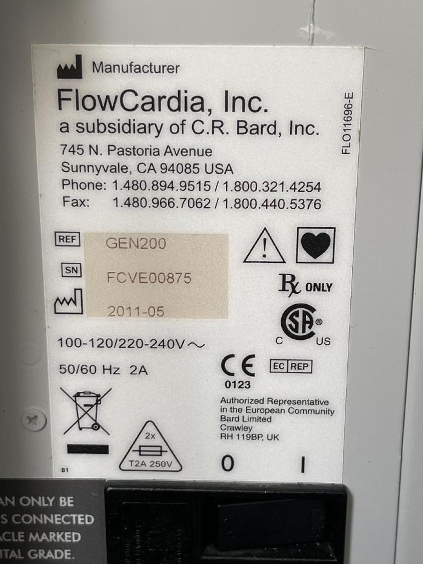 Bard FlowCardia CEN200 Crosser Generator w/Foot Control & Injector - Image 3 of 4