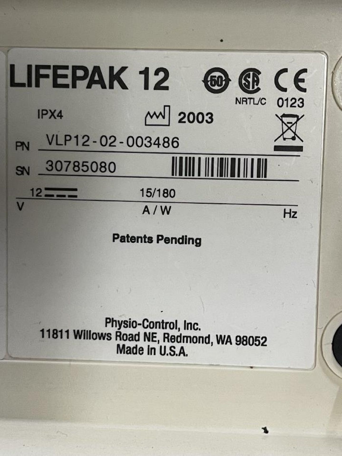 Biphasic LifePak 12 Defibrillator Monitor - Image 2 of 2