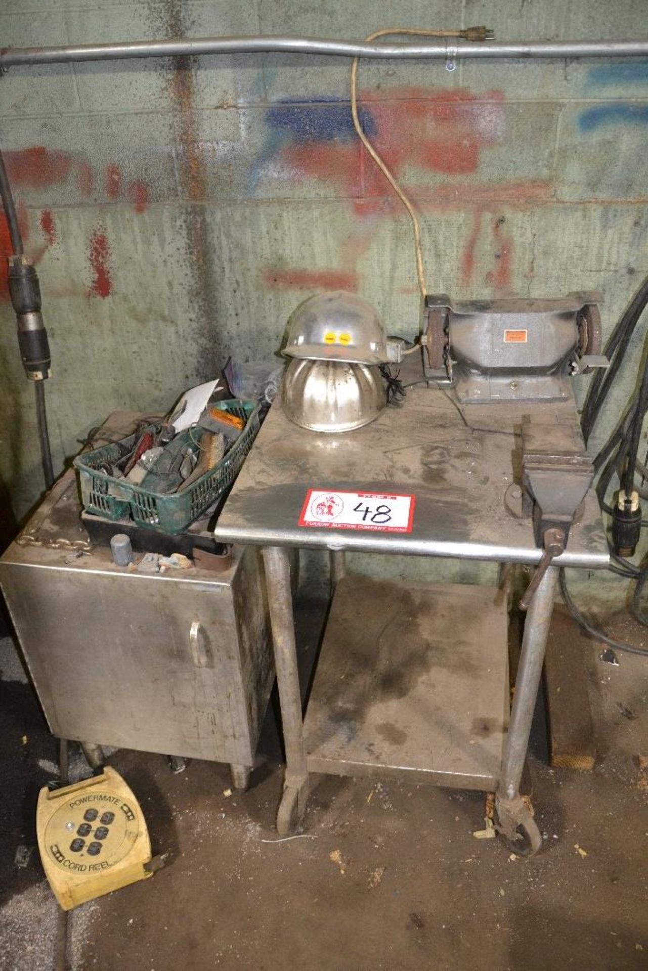 Metal table, Rolling cart, Bench Grinder, All Contents