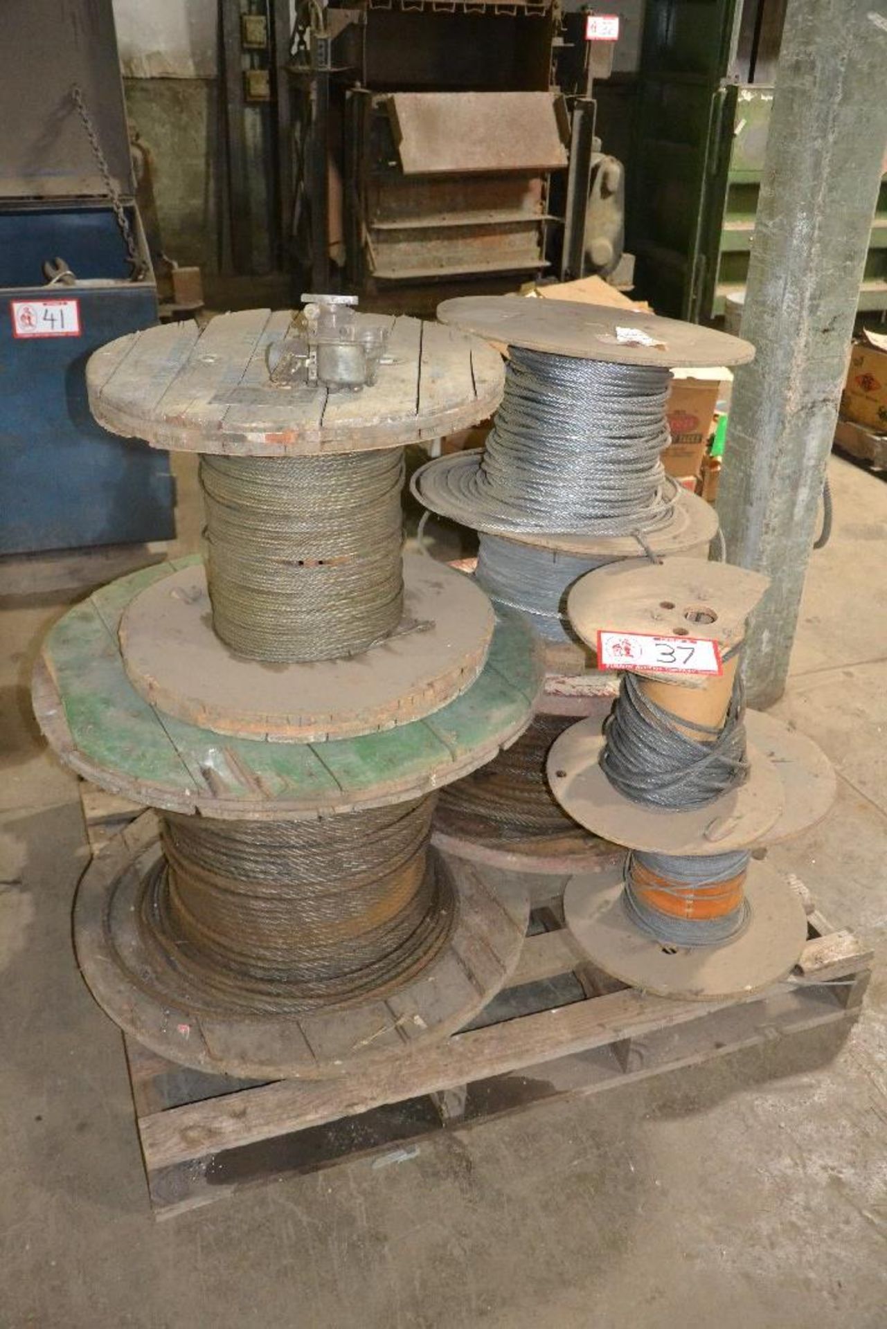 7 Spools, braided cable, assorted sizes, contents of pallet