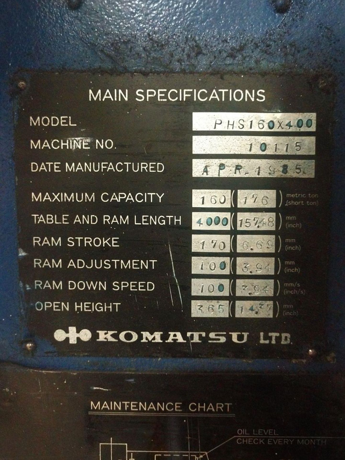 175 Ton x 13' Komatsu Model PHS160 Hydraulic Press Brake - Image 16 of 16