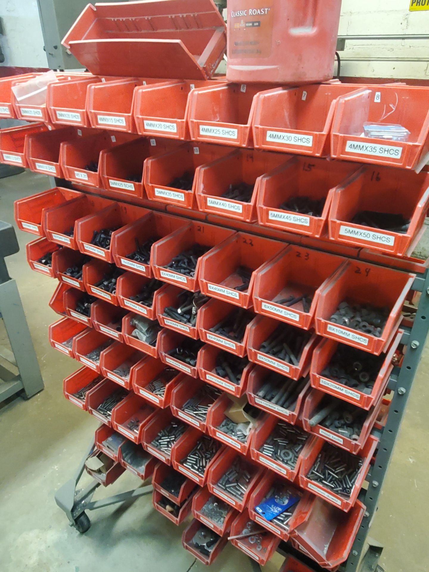 Cart of Plastic Hardware Storage Bins w/ Contents - Image 3 of 4