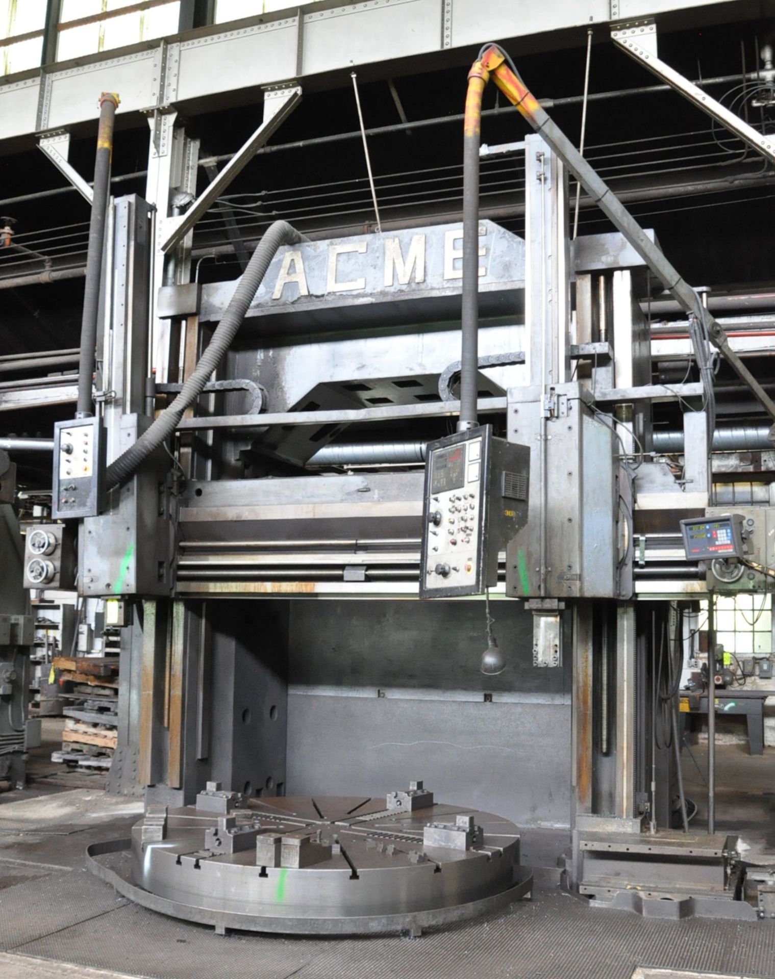 102" Acme Vertical Lathe, S/n N/a, Newall DP7 2-Axis Digital Positioning Readout, Pendant Control