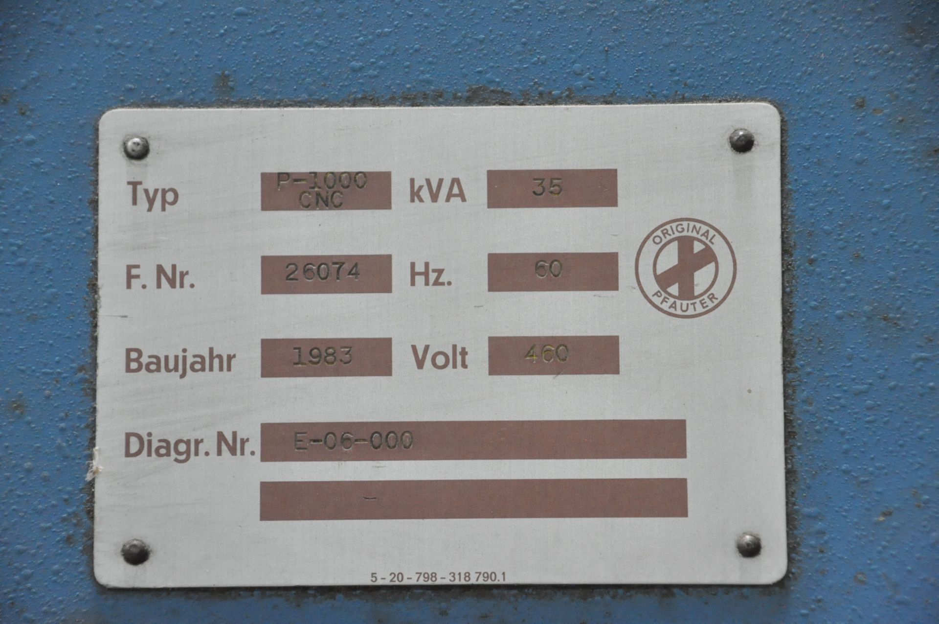 Pfauter Type P1000 CNC Gear Hobber, S/n 26074, Allen-Bradley 7100 Numerical Control, - Image 7 of 7