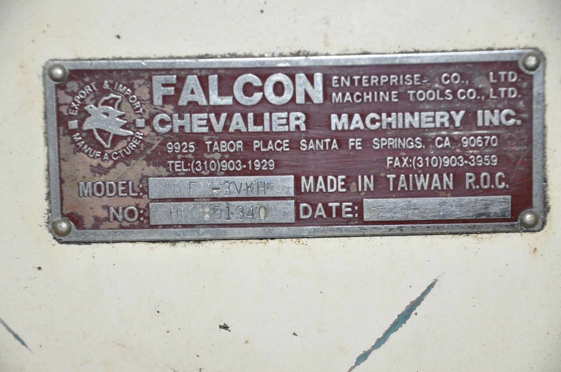 Chevalier Model FM-3VKH, 3-HP Vertical Milling Machine, S/n HM851340, - Image 7 of 7