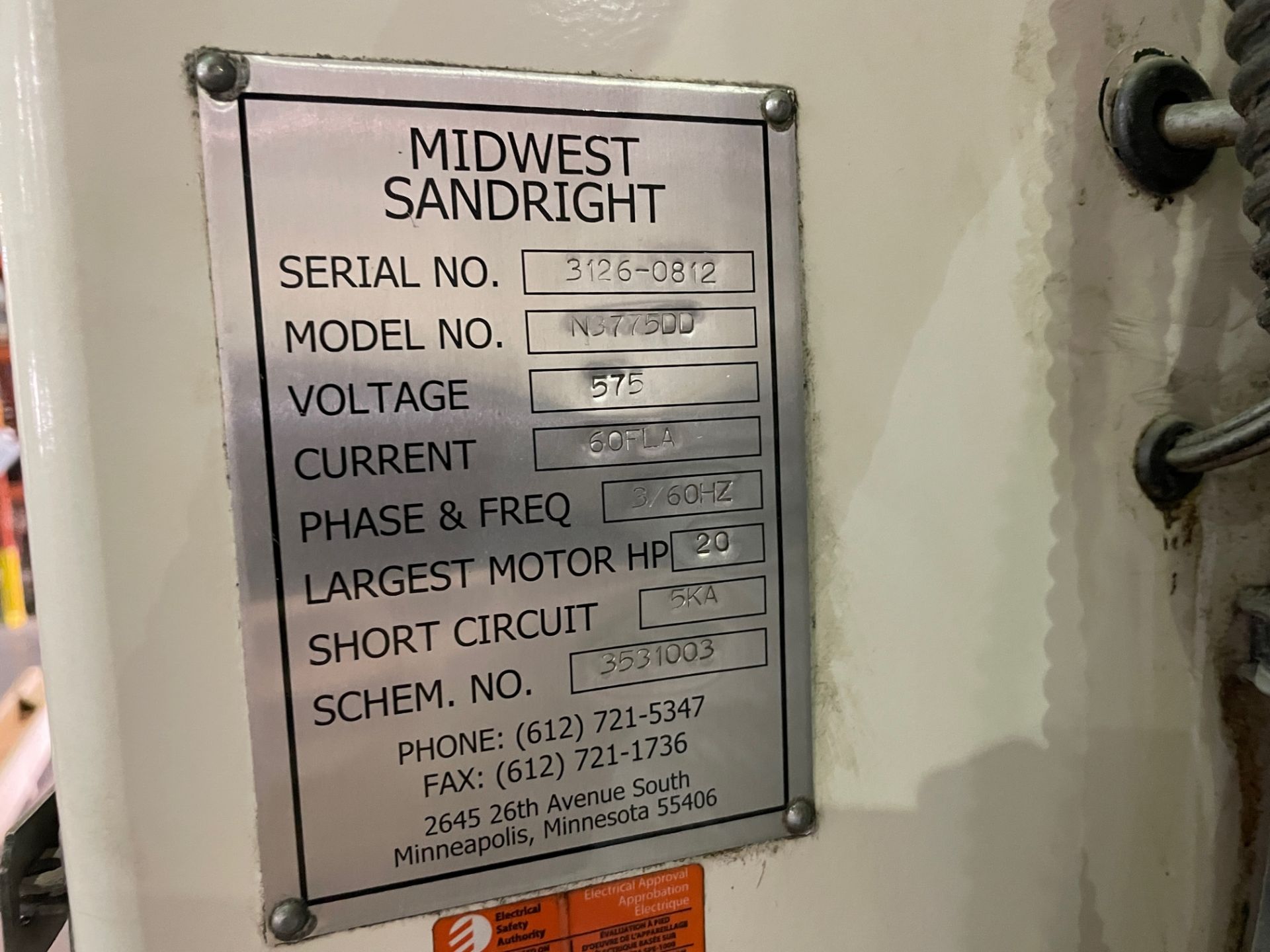 MIDWEST SANDRIGHT, SANDER, MODEL N3775DD, 3126-0812, LOCATION, MONTREAL, QUEBEC - Image 3 of 4