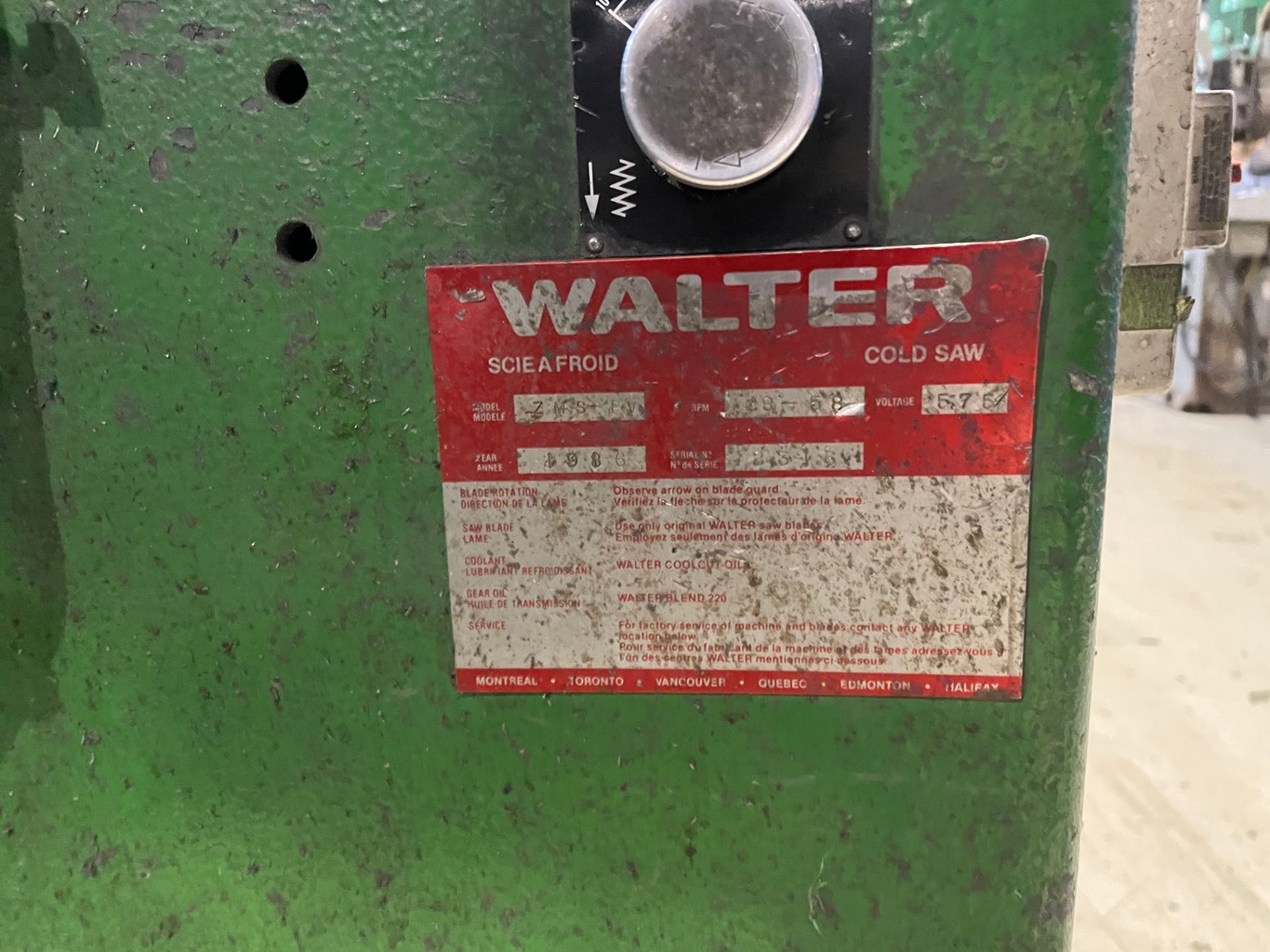 Walter Cold Saw / Model: ZMS-PV / SN: 2316 / Capacity: 14" Blade - Image 2 of 4