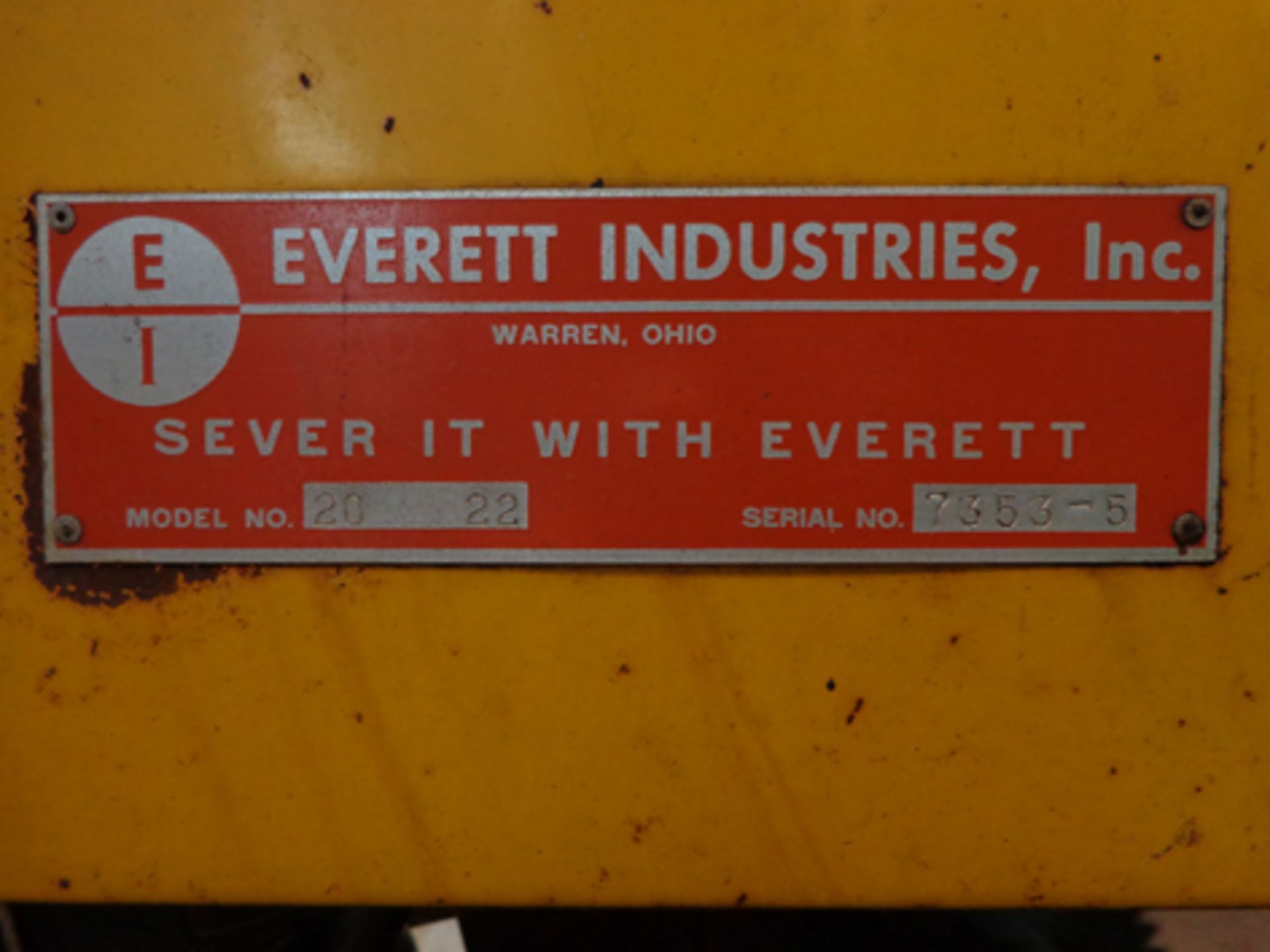 Everett Cold Saw / Model: 2022 / SN: 7353-5 / Capacity: 20" / Hydraulic Feed Control / 3 Phase - Image 4 of 4