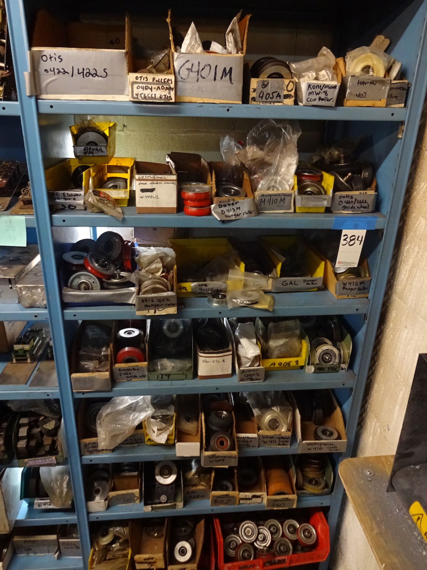 LOT: Assorted Elevator Parts in (3) Sections of Shelving (no shelving), plus (1) Stand-Alone Section - Image 2 of 3