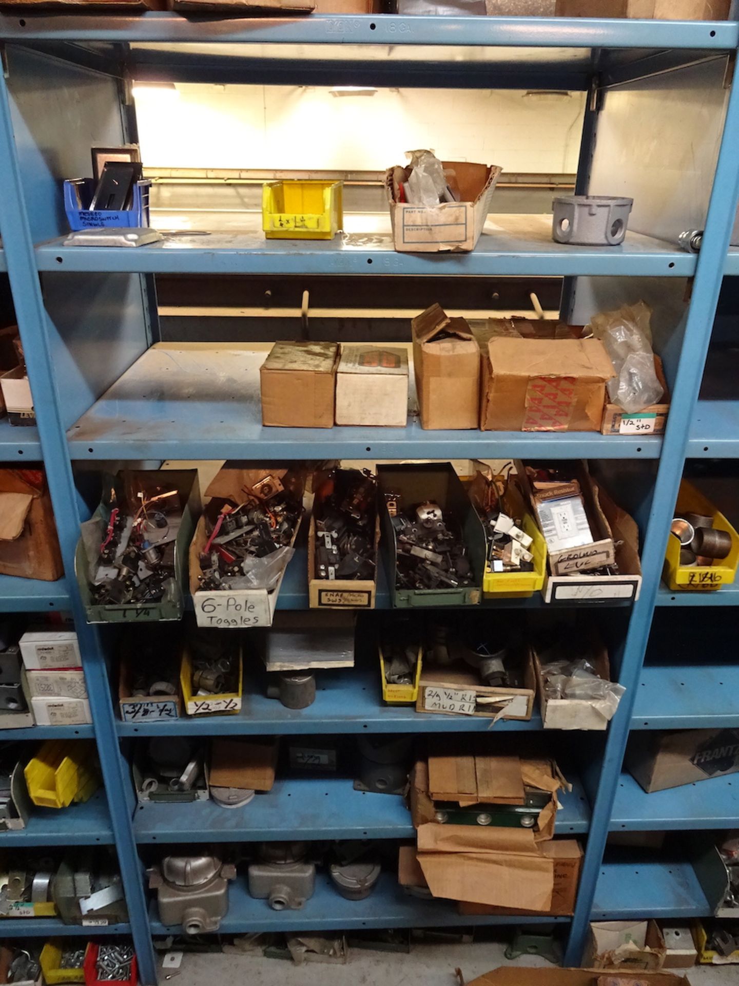 LOT: Assorted Electrical Parts on (6) Sections Shelving (includes shelving) - Image 3 of 4