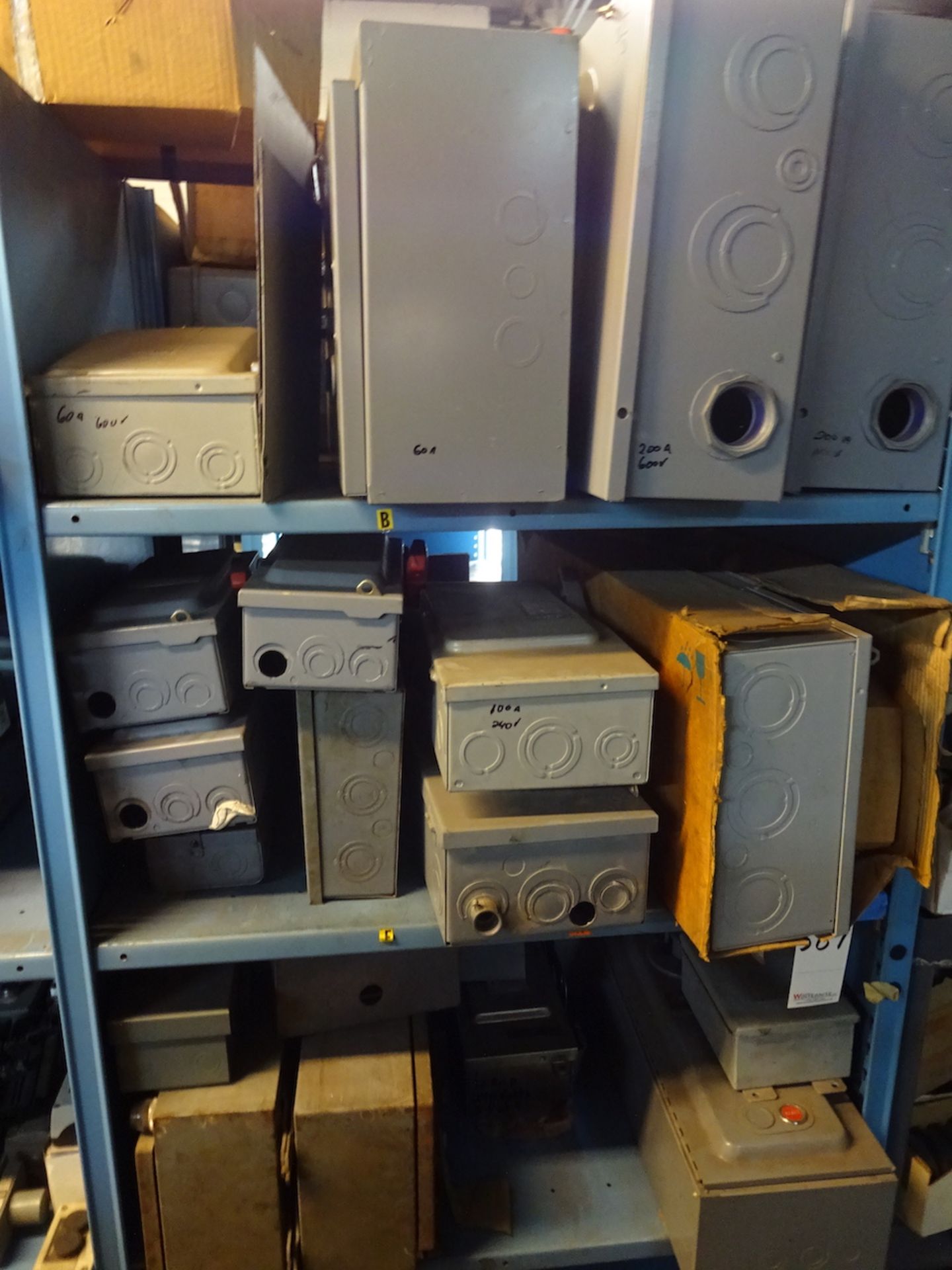 LOT: Assorted Parts & Electrical Boxes in Area (includes shelving) - Image 2 of 4