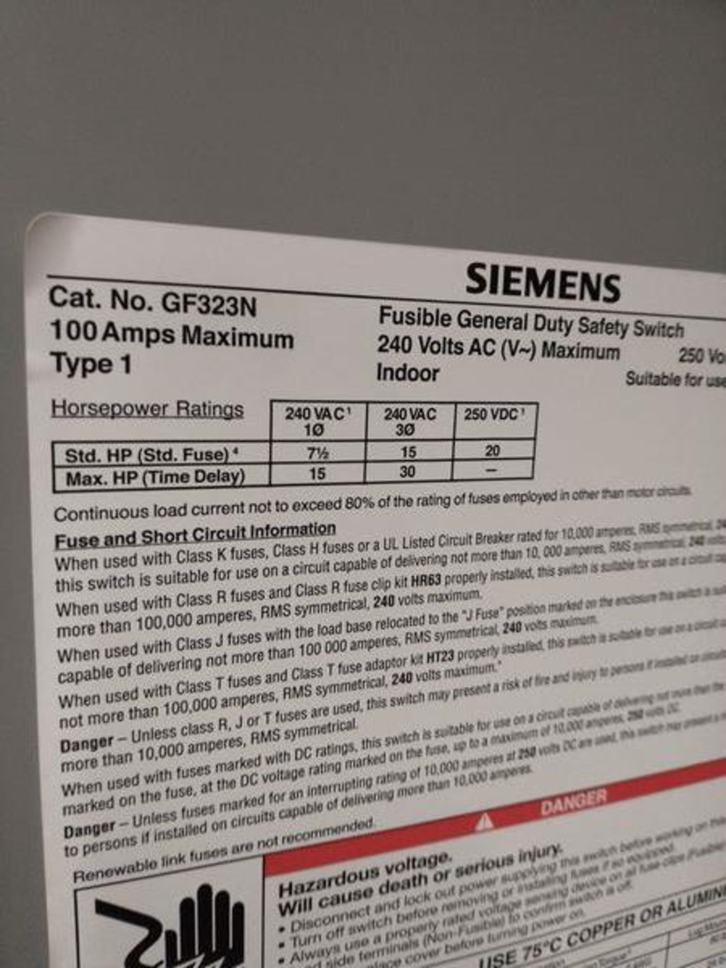 LOT OF 6 SIEMENS GF323N 100A SWITCHES - Image 5 of 5