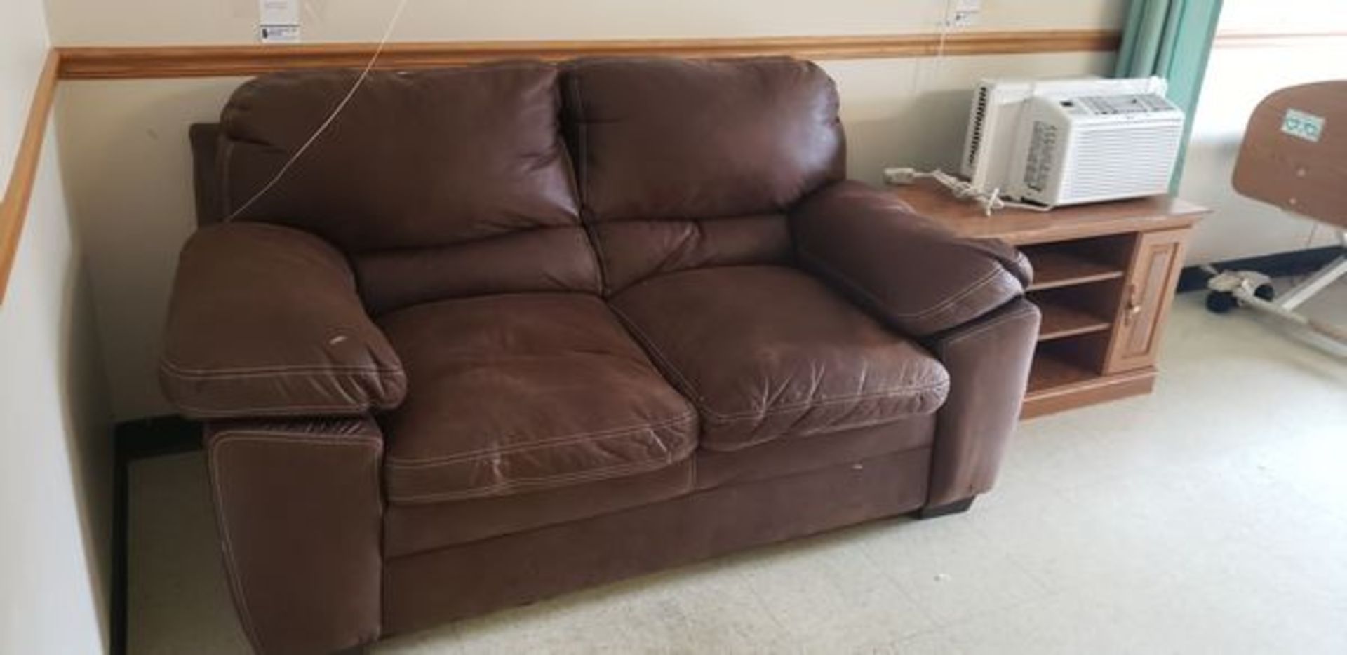 BROWN LOVE SEAT AND TV STAND